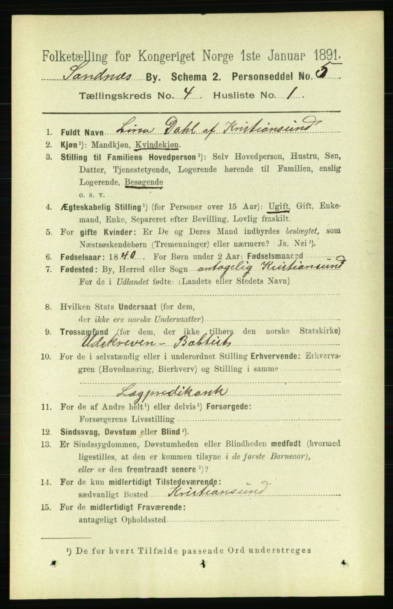 RA, 1891 census for 1102 Sandnes, 1891, p. 1744