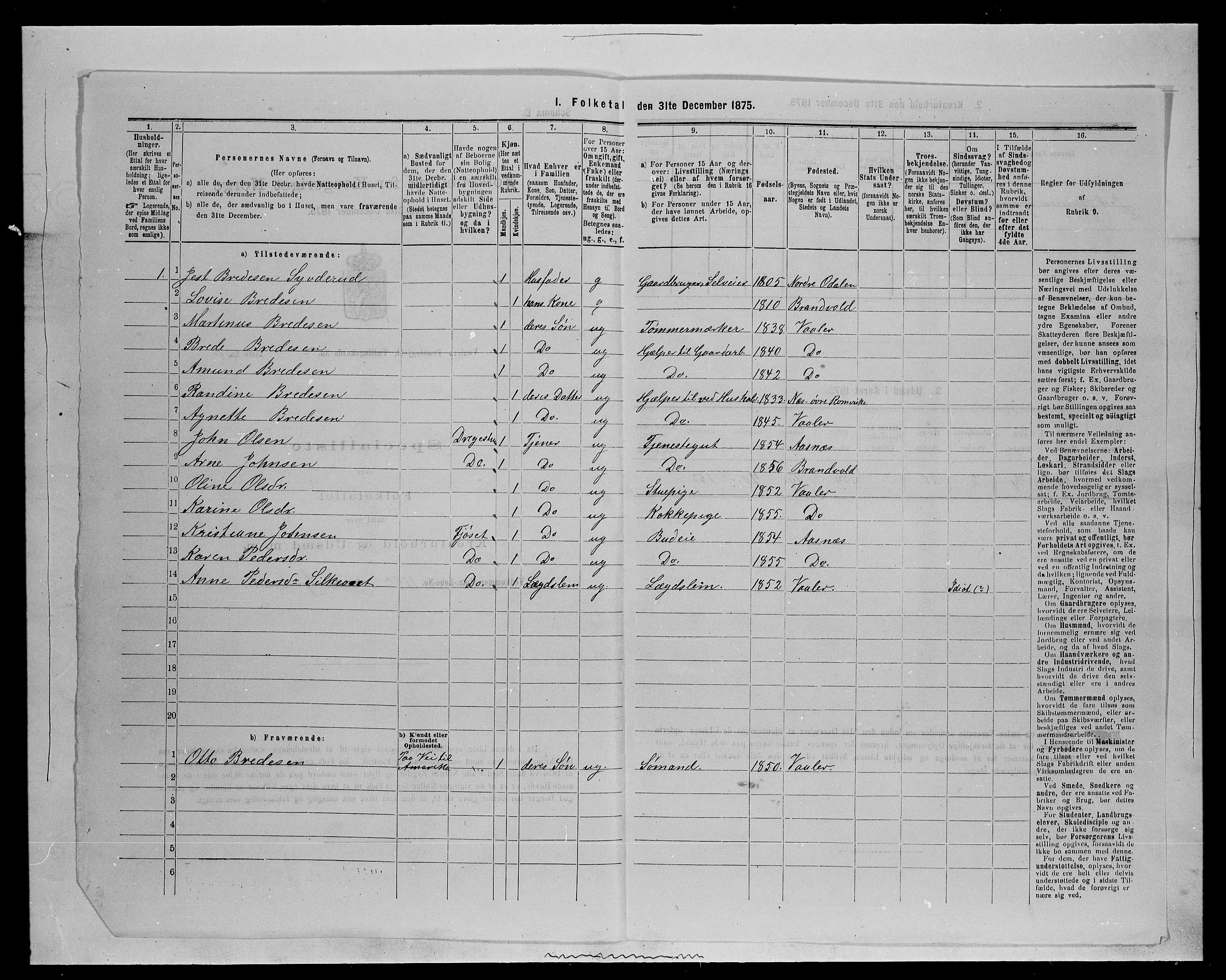 SAH, 1875 census for 0426P Våler parish (Hedmark), 1875, p. 495