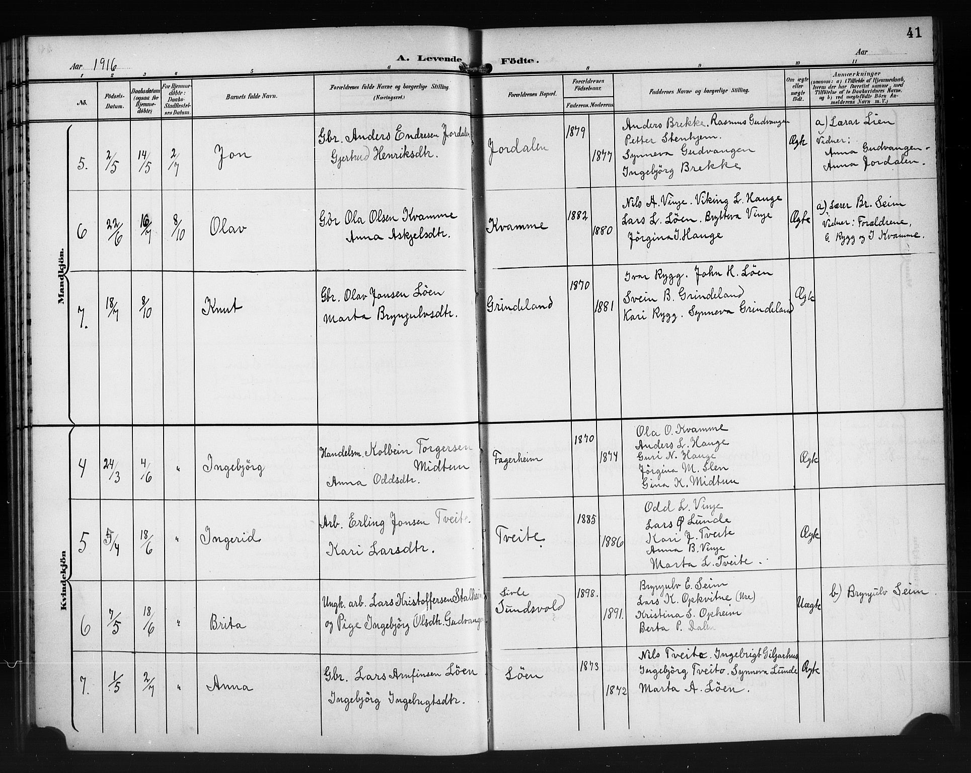 Vossestrand Sokneprestembete, AV/SAB-A-79101/H/Hab: Parish register (copy) no. A 3, 1900-1918, p. 41