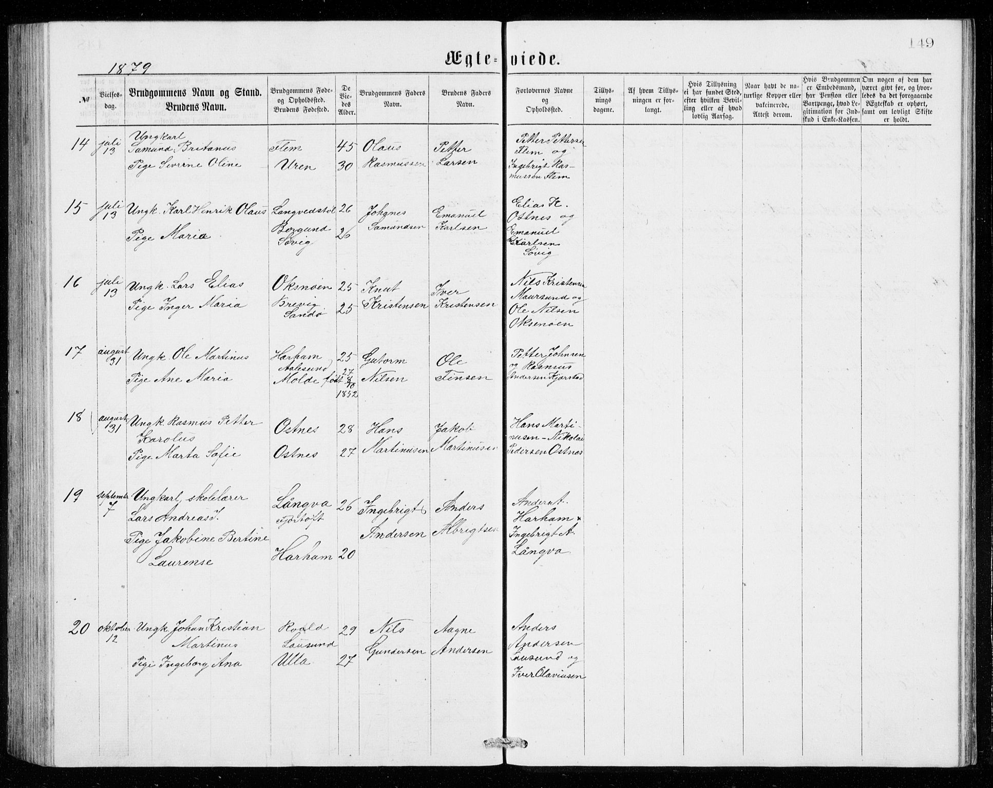 Ministerialprotokoller, klokkerbøker og fødselsregistre - Møre og Romsdal, AV/SAT-A-1454/536/L0509: Parish register (copy) no. 536C04, 1871-1881, p. 149