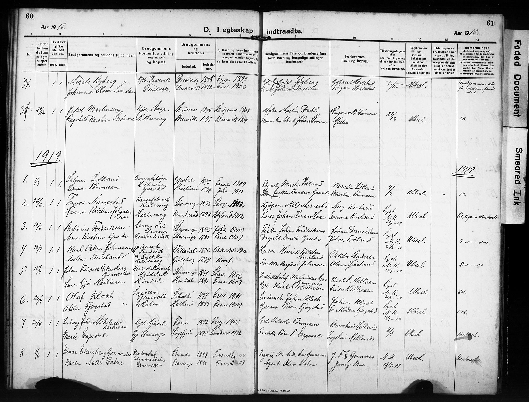 Hetland sokneprestkontor, SAST/A-101826/30/30BB/L0009: Parish register (copy) no. B 9, 1910-1931, p. 60-61