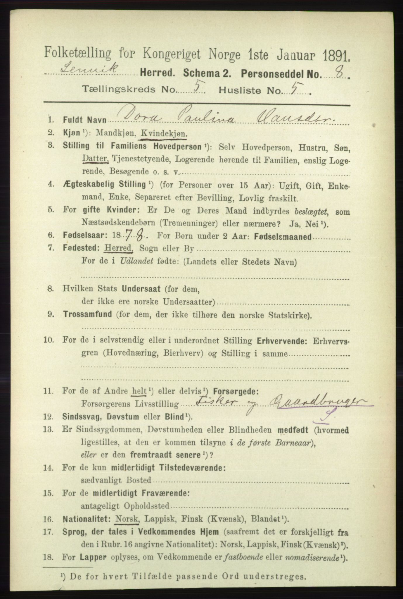 RA, 1891 census for 1931 Lenvik, 1891, p. 2576