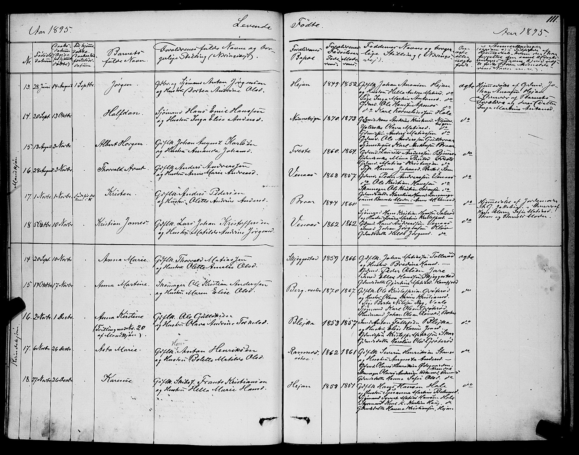 Ramnes kirkebøker, AV/SAKO-A-314/G/Ga/L0003: Parish register (copy) no. I 3, 1870-1896, p. 111