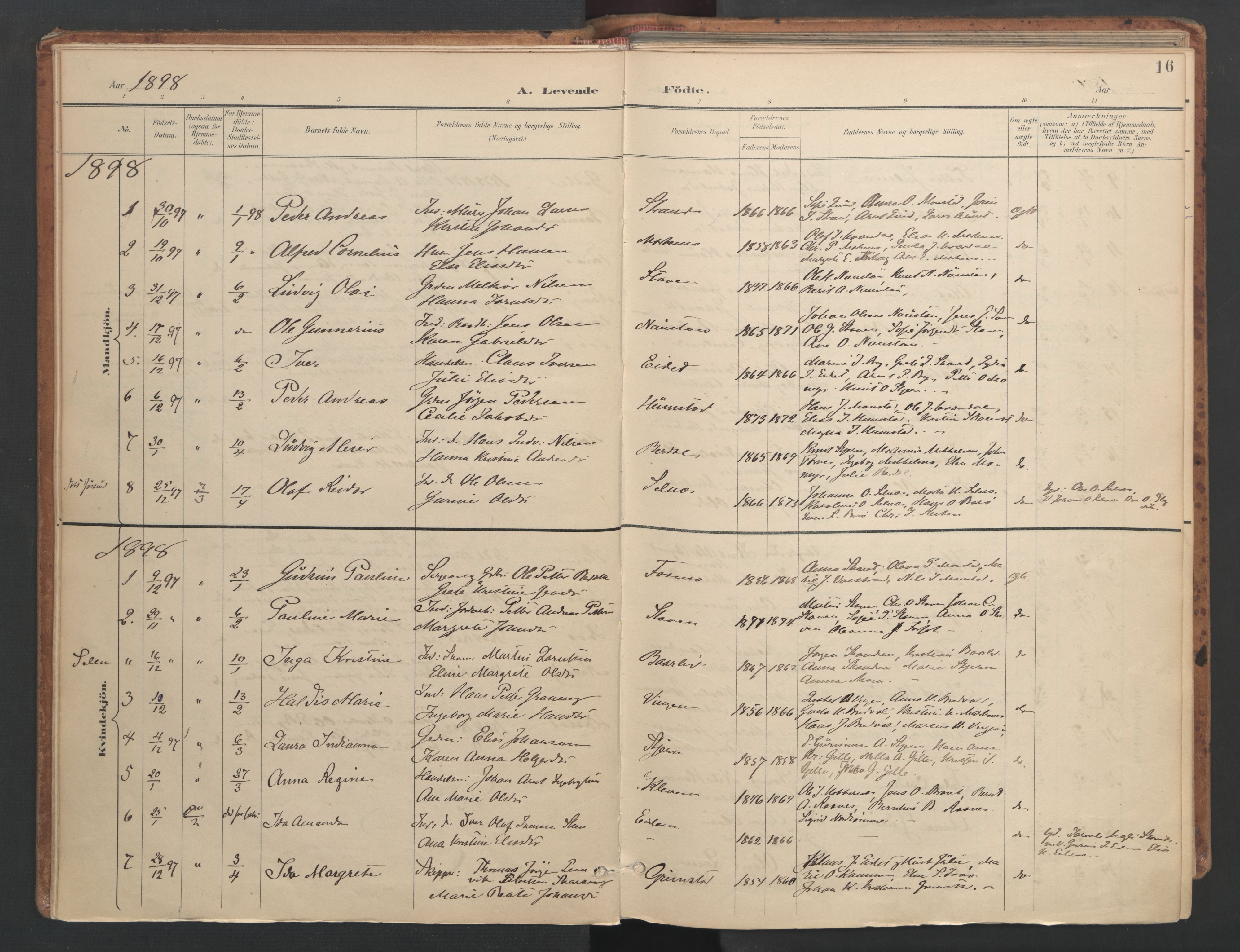 Ministerialprotokoller, klokkerbøker og fødselsregistre - Sør-Trøndelag, SAT/A-1456/655/L0681: Parish register (official) no. 655A10, 1895-1907, p. 16