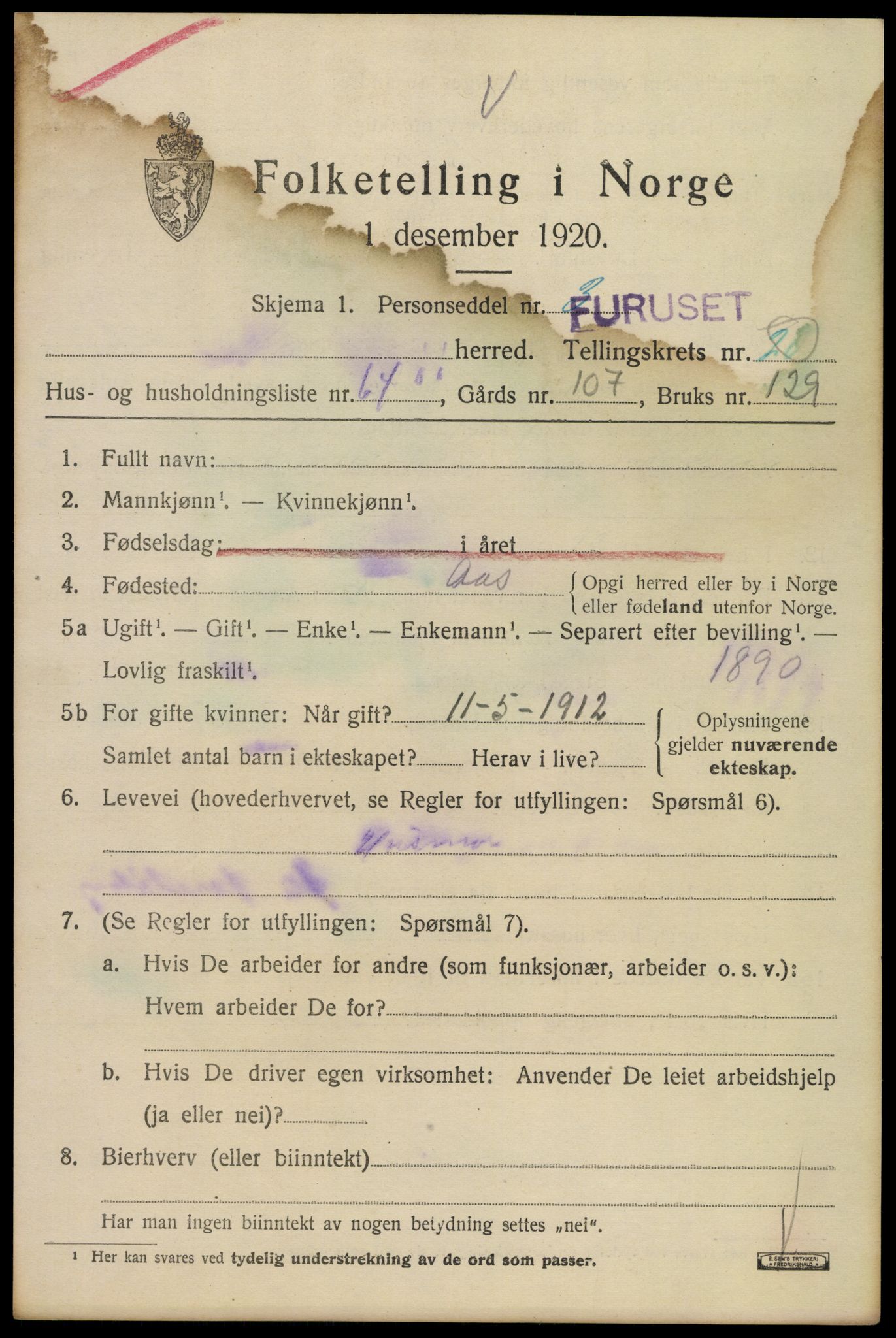 SAO, 1920 census for Aker, 1920, p. 122030