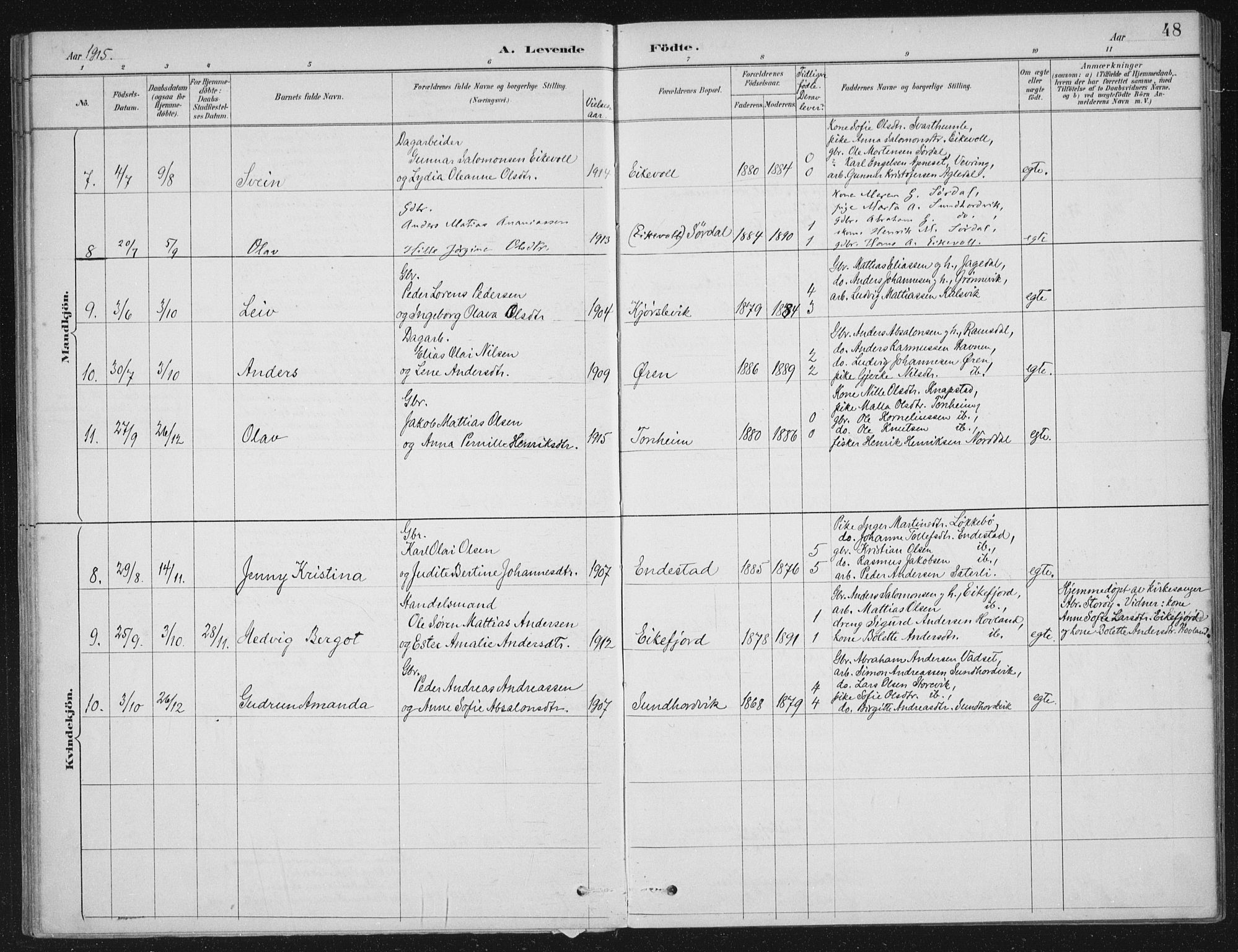 Kinn sokneprestembete, AV/SAB-A-80801/H/Haa/Haae/L0001: Parish register (official) no. E 1, 1890-1916, p. 48