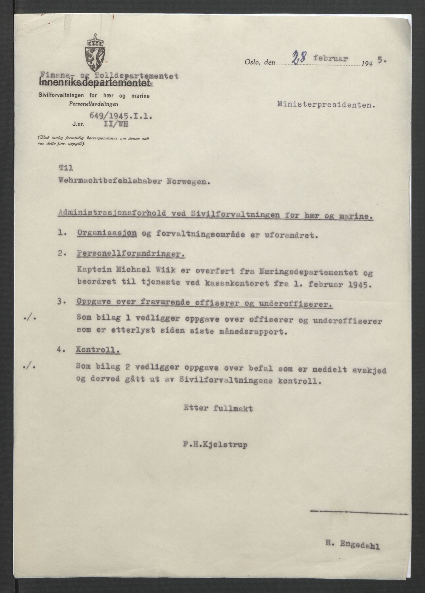 NS-administrasjonen 1940-1945 (Statsrådsekretariatet, de kommisariske statsråder mm), RA/S-4279/D/Db/L0090: Foredrag til vedtak utenfor ministermøte, 1942-1945, p. 677