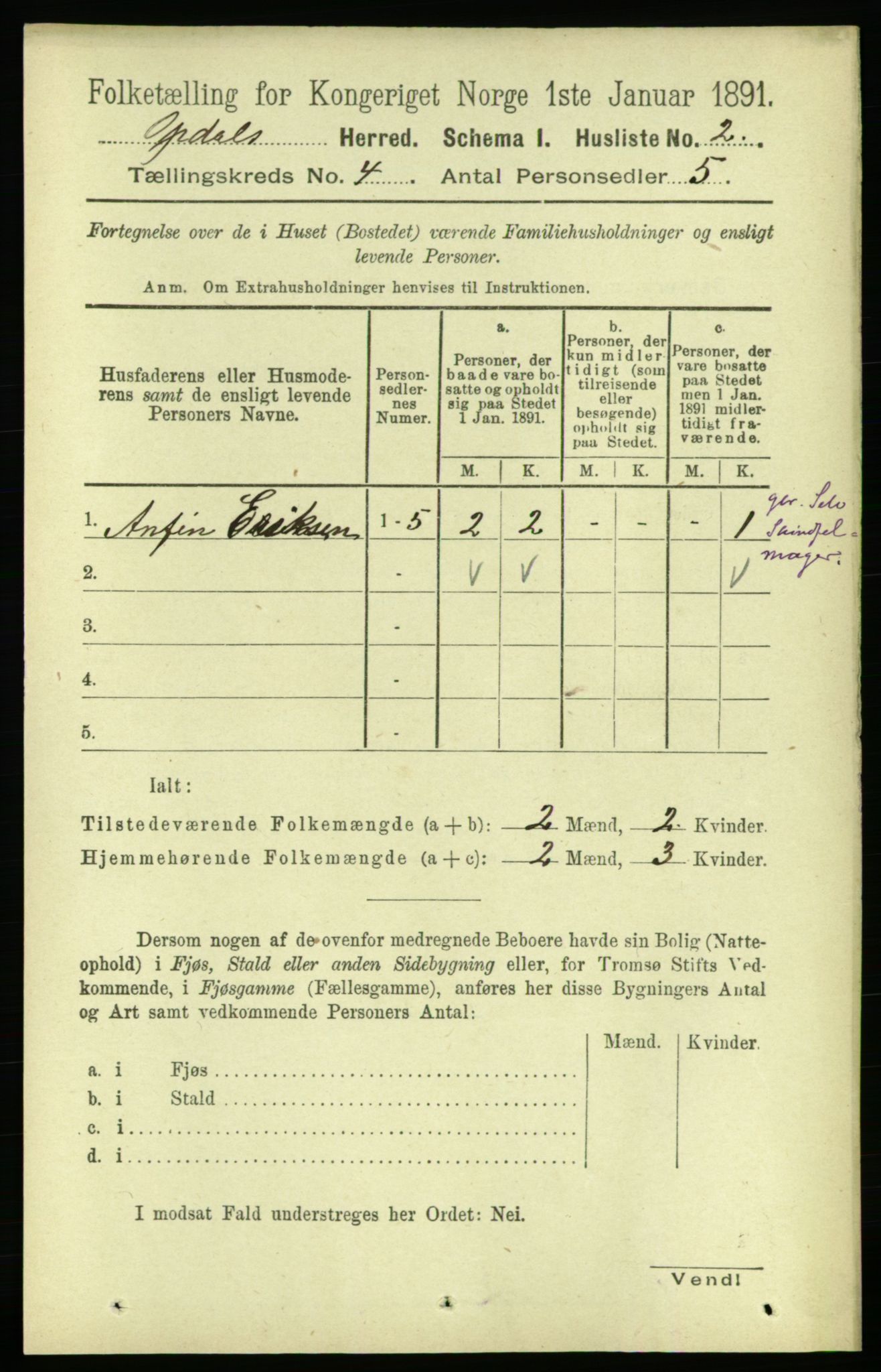 RA, 1891 census for 1634 Oppdal, 1891, p. 1732