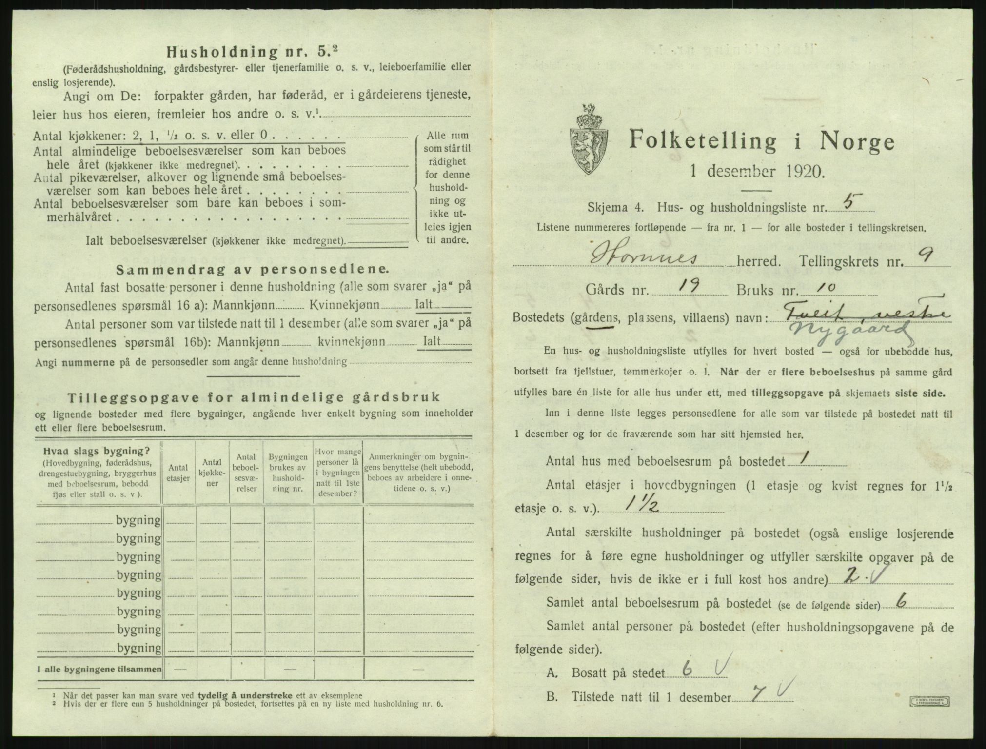 SAK, 1920 census for Hornnes, 1920, p. 359