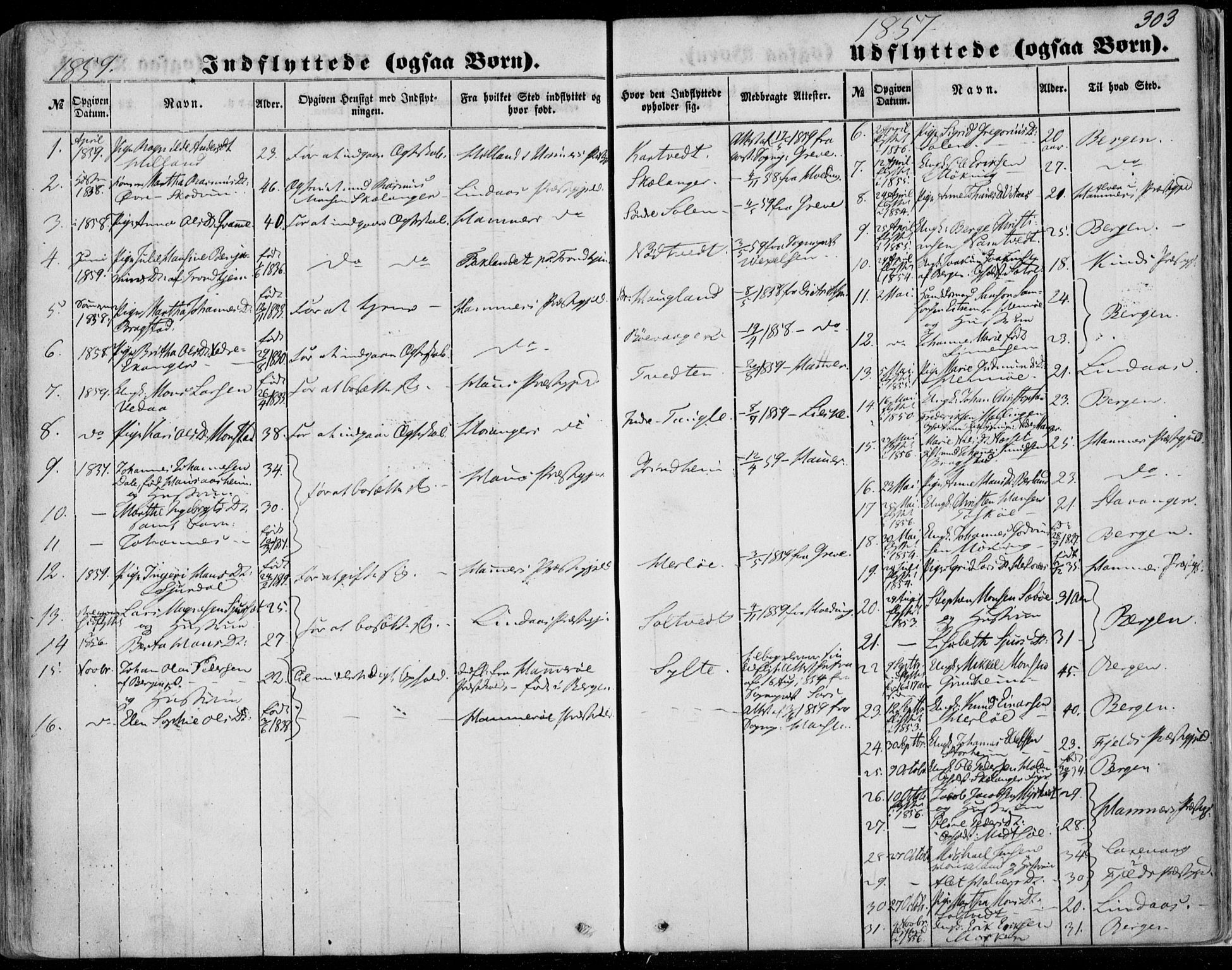 Manger sokneprestembete, SAB/A-76801/H/Haa: Parish register (official) no. A 6, 1849-1859, p. 303