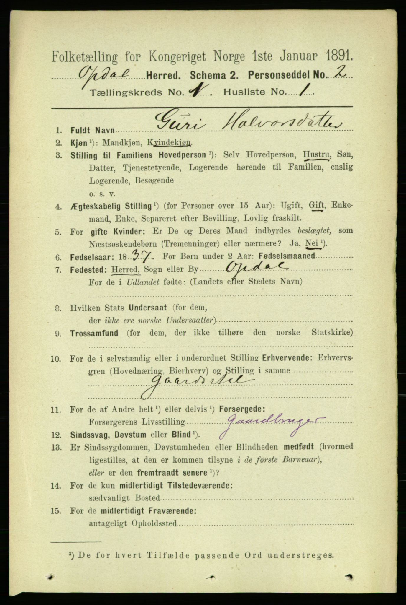 RA, 1891 census for 1634 Oppdal, 1891, p. 120