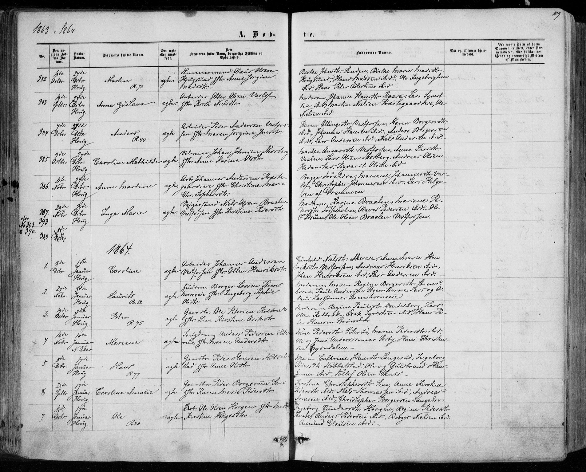 Eiker kirkebøker, SAKO/A-4/F/Fa/L0016: Parish register (official) no. I 16, 1860-1868, p. 109