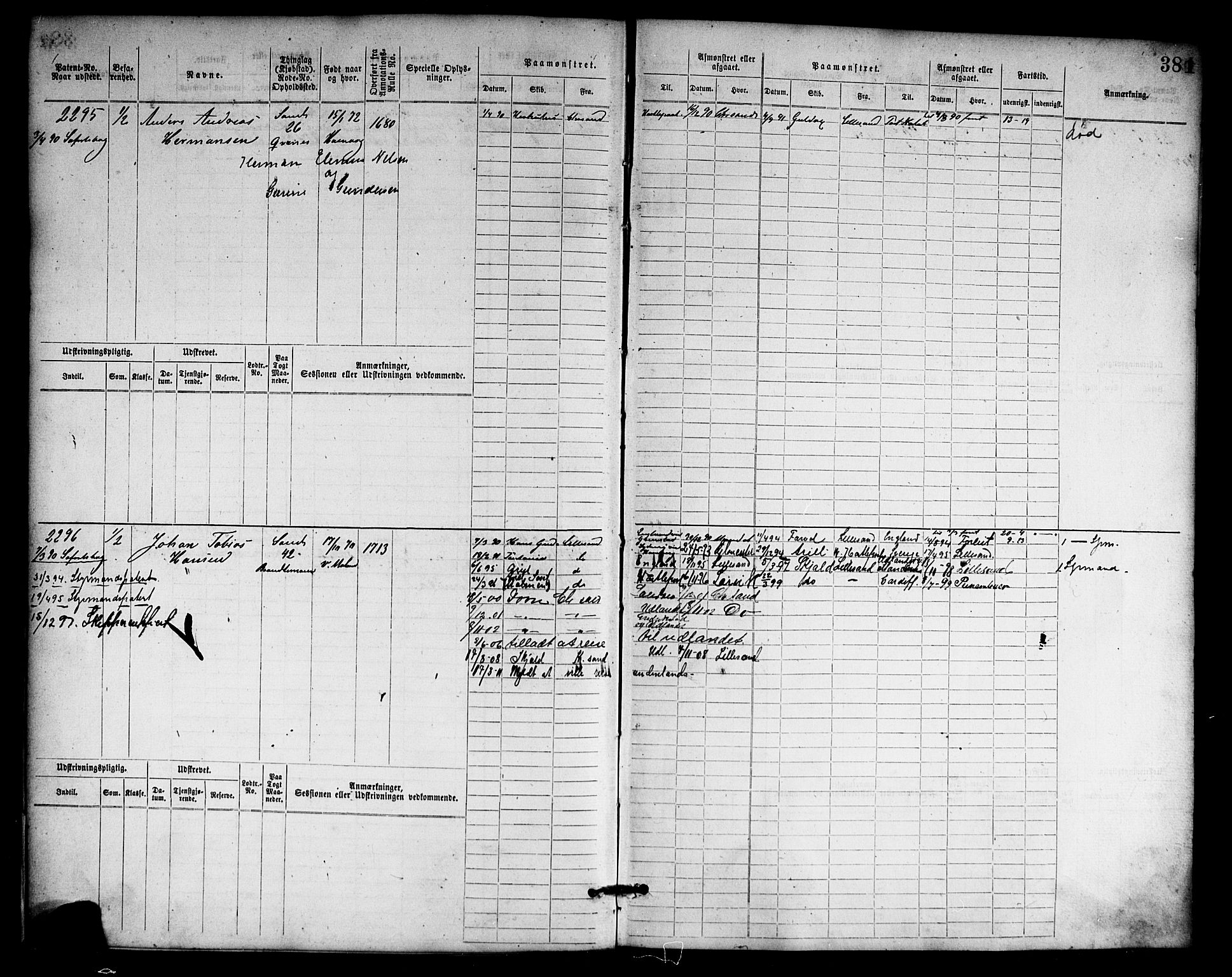 Lillesand mønstringskrets, AV/SAK-2031-0014/F/Fb/L0004: Hovedrulle nr 1537-2296, W-13, 1877-1890, p. 397