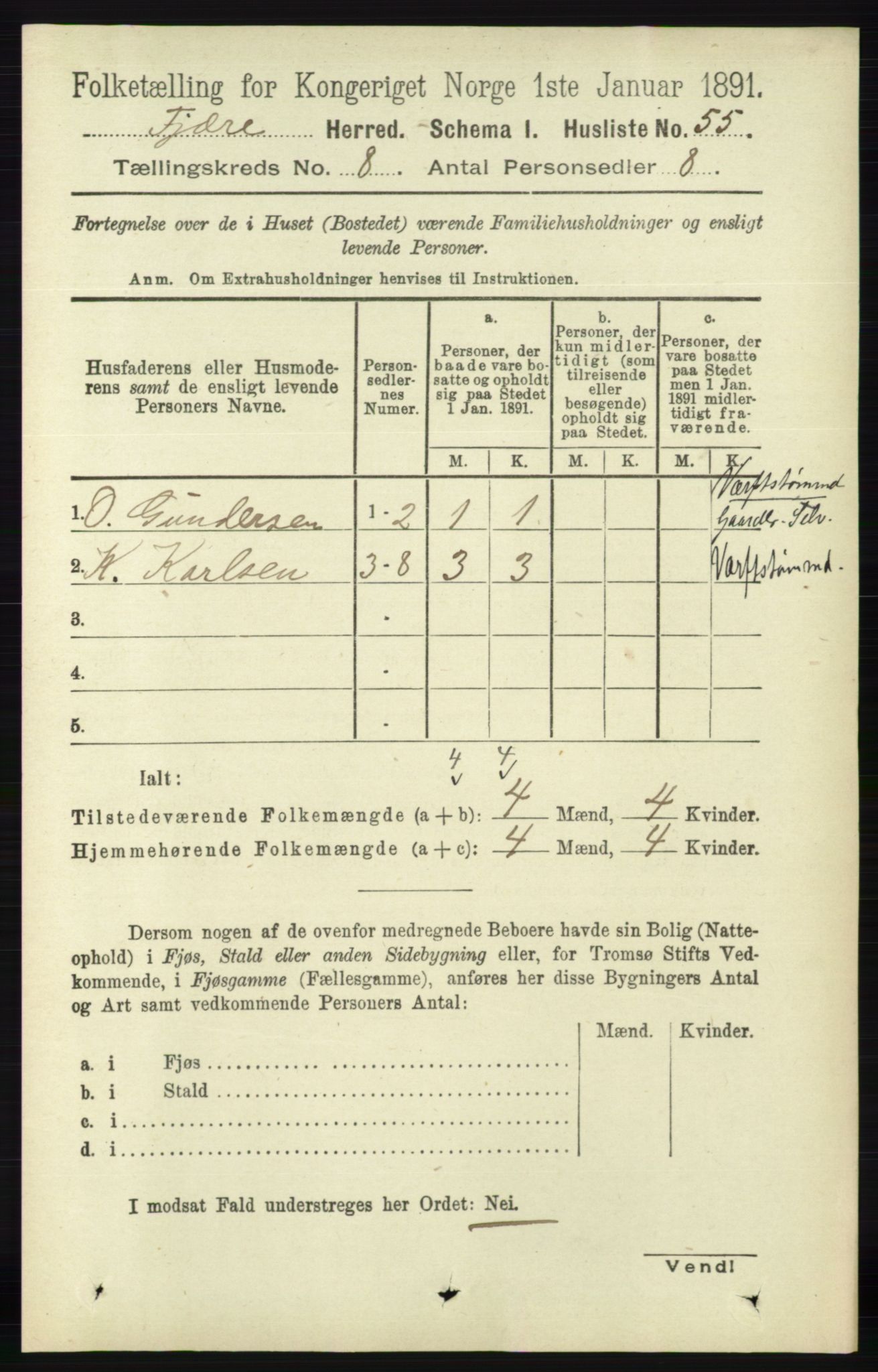 RA, 1891 census for 0923 Fjære, 1891, p. 3733