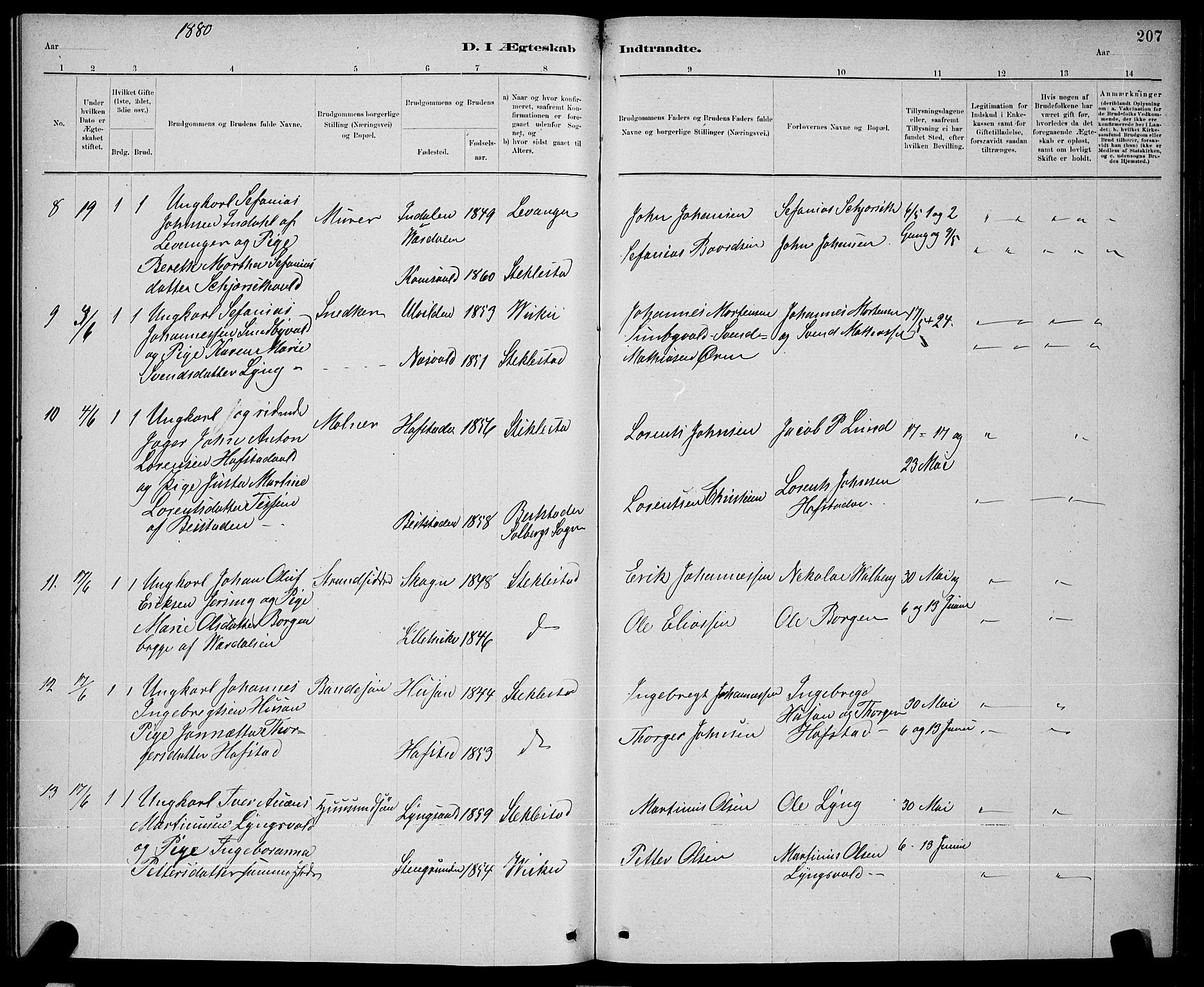 Ministerialprotokoller, klokkerbøker og fødselsregistre - Nord-Trøndelag, SAT/A-1458/723/L0256: Parish register (copy) no. 723C04, 1879-1890, p. 207
