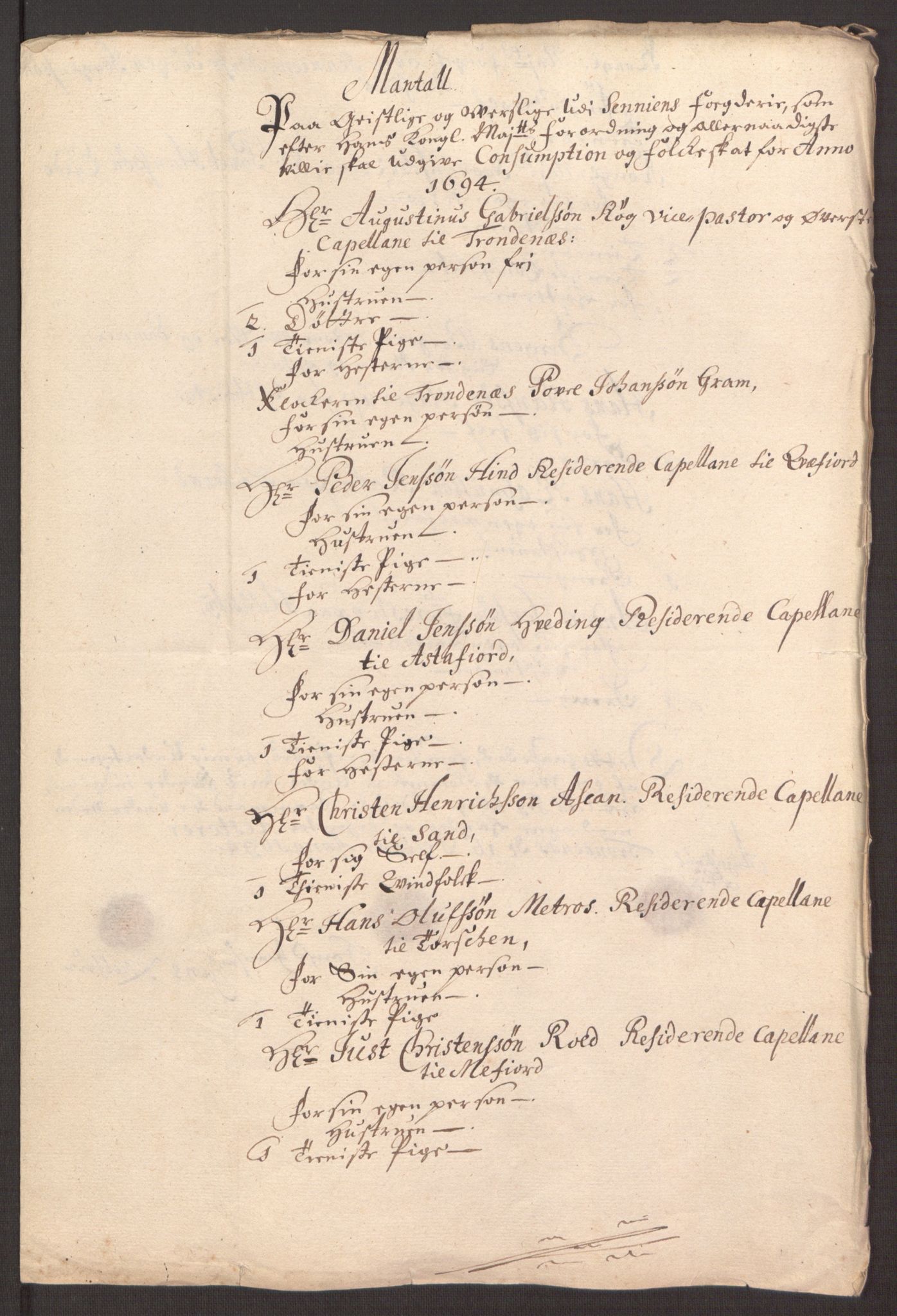 Rentekammeret inntil 1814, Reviderte regnskaper, Fogderegnskap, RA/EA-4092/R68/L4753: Fogderegnskap Senja og Troms, 1694-1696, p. 56