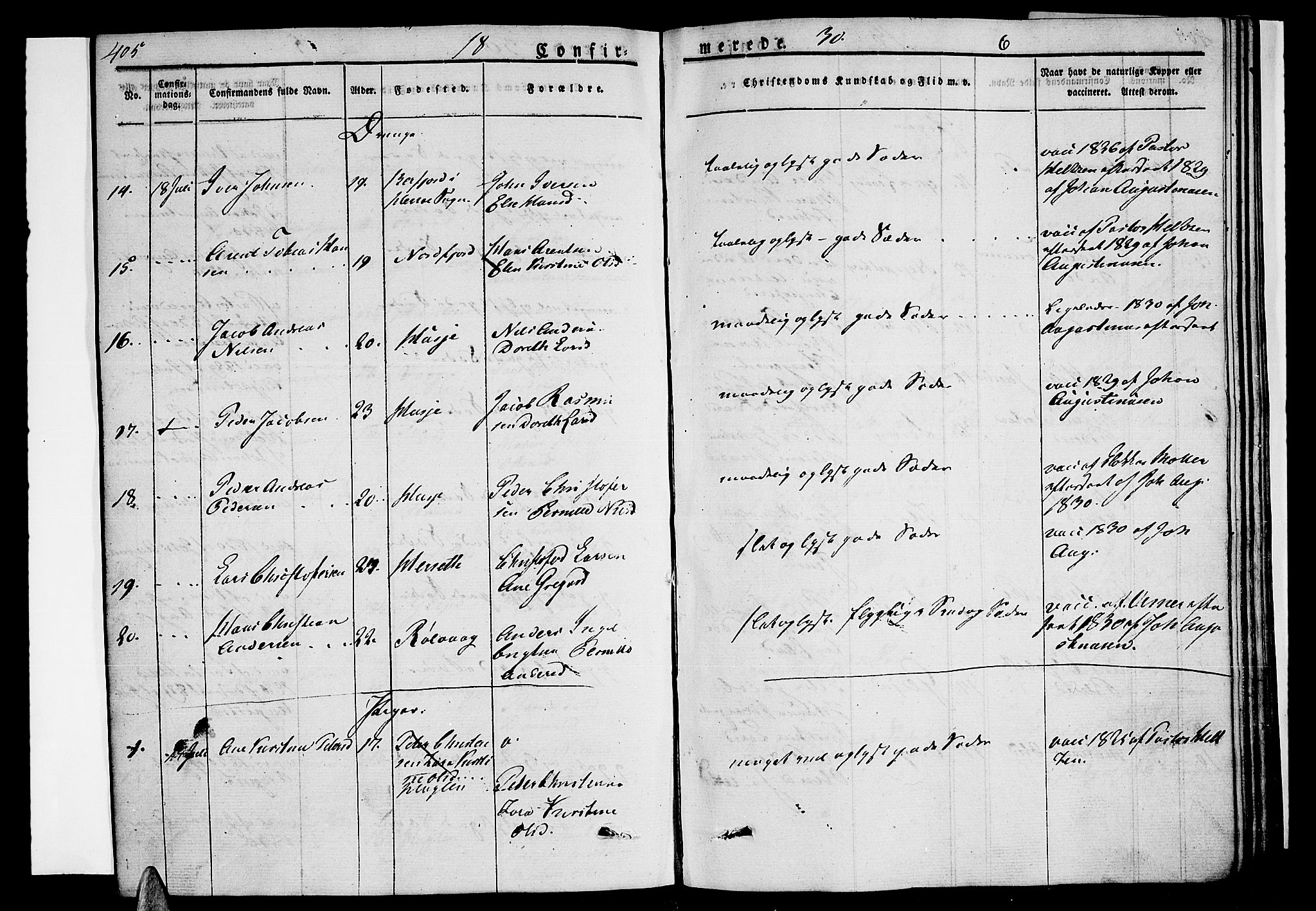 Ministerialprotokoller, klokkerbøker og fødselsregistre - Nordland, AV/SAT-A-1459/838/L0548: Parish register (official) no. 838A06, 1829-1839, p. 405-406