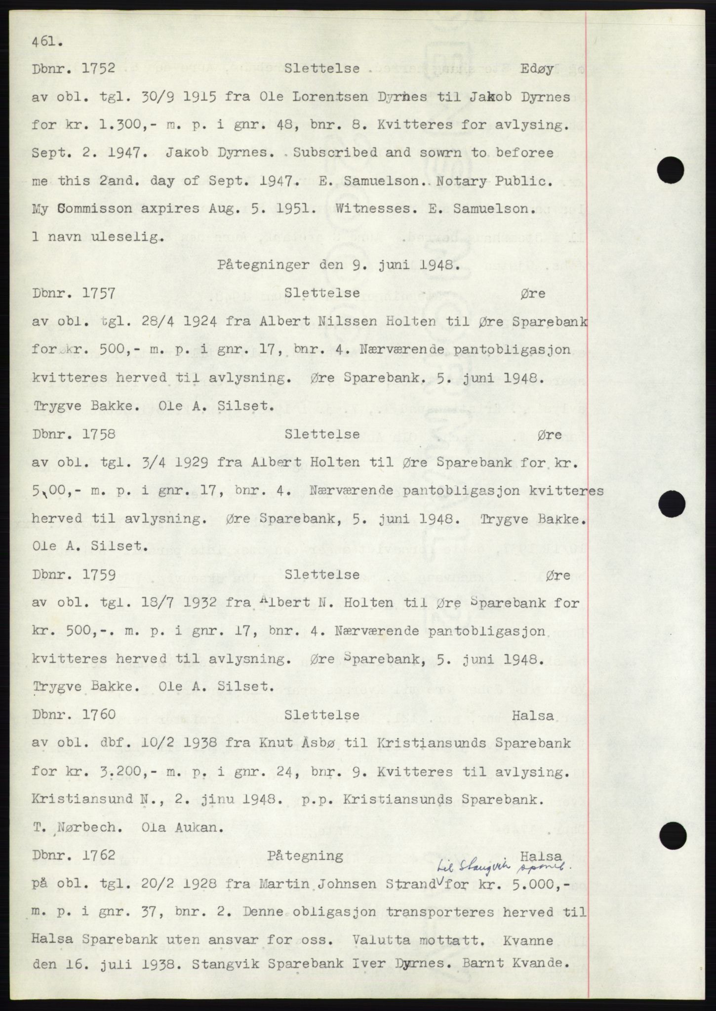 Nordmøre sorenskriveri, SAT/A-4132/1/2/2Ca: Mortgage book no. C82b, 1946-1951, Diary no: : 1752/1948