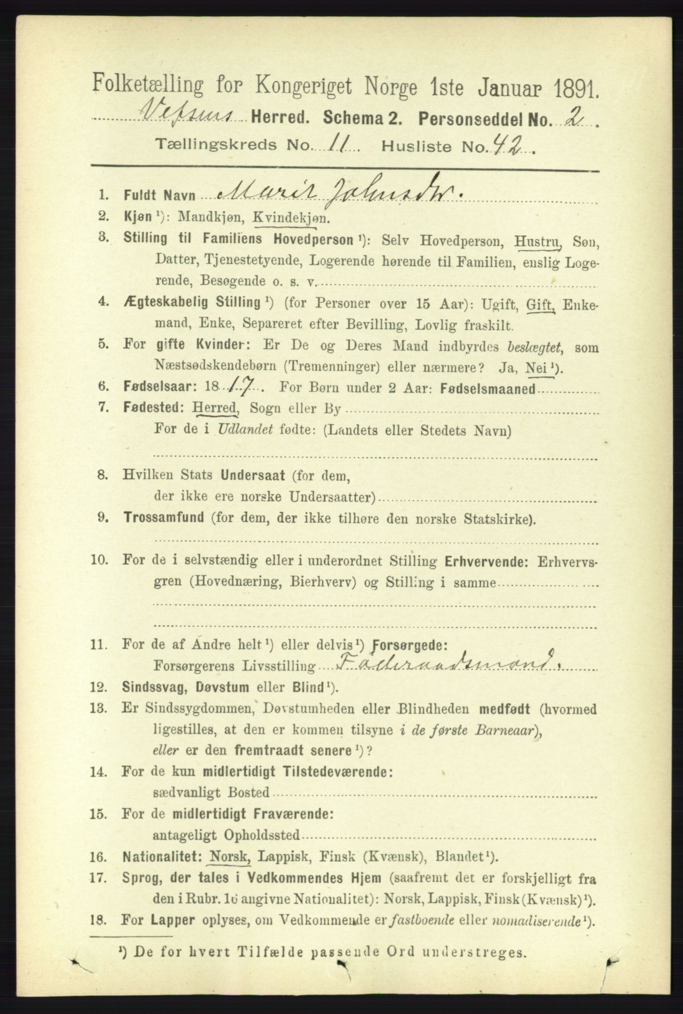 RA, 1891 census for 1824 Vefsn, 1891, p. 5900