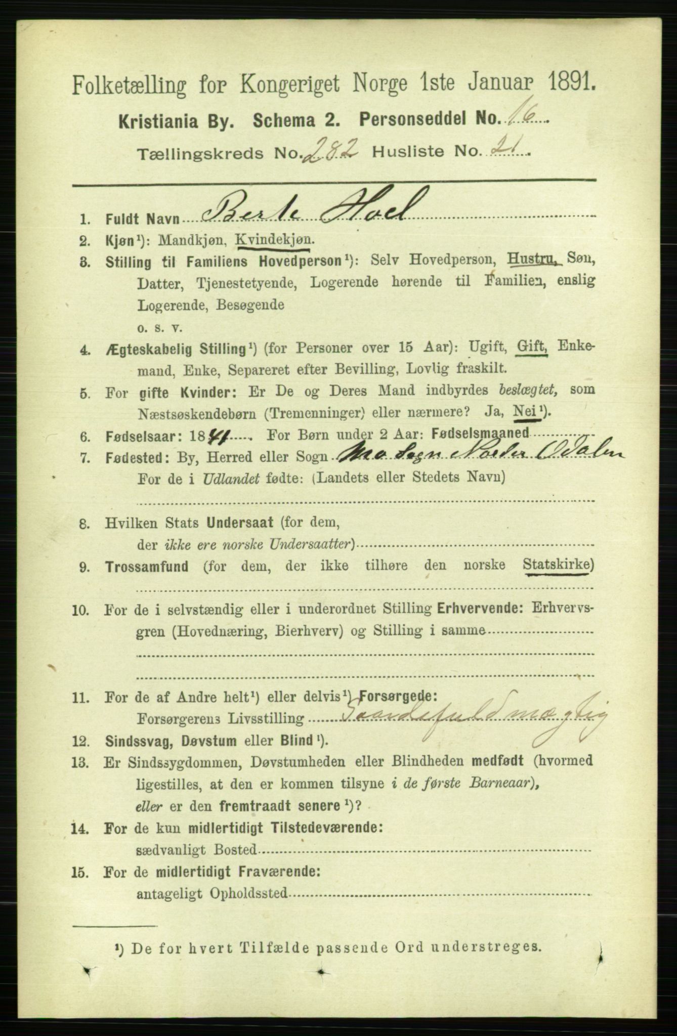 RA, 1891 census for 0301 Kristiania, 1891, p. 172315