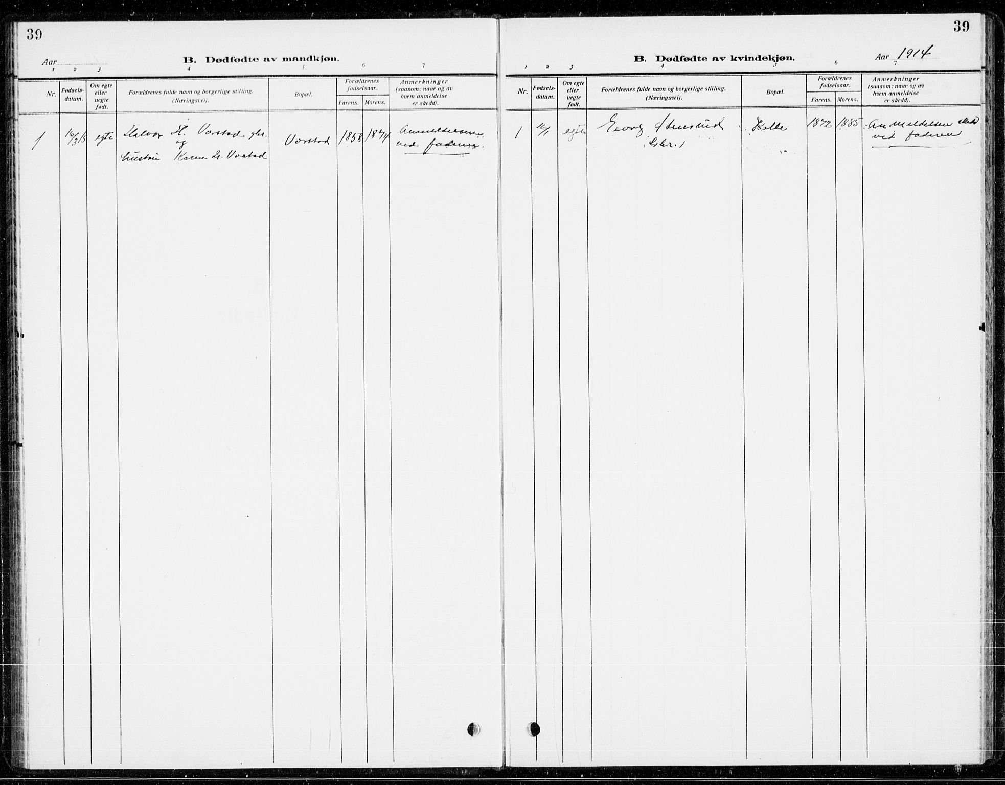 Holla kirkebøker, SAKO/A-272/G/Gb/L0003: Parish register (copy) no. II 3, 1914-1941, p. 39