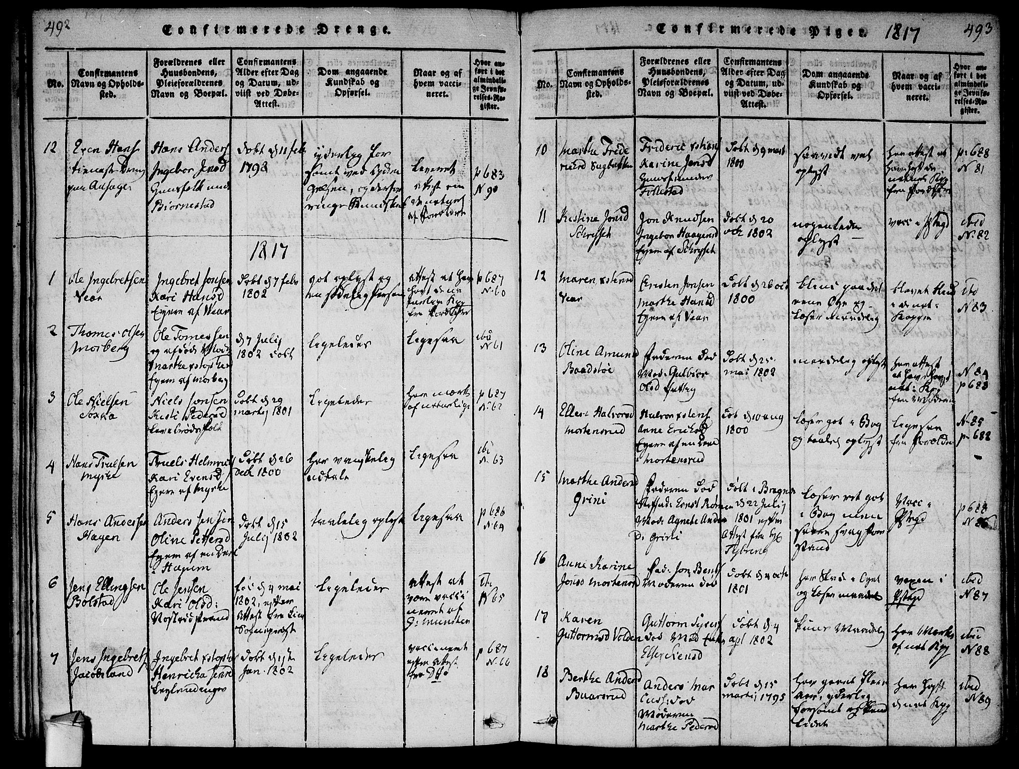 Røyken kirkebøker, AV/SAKO-A-241/F/Fa/L0004: Parish register (official) no. 4, 1814-1832, p. 492-493