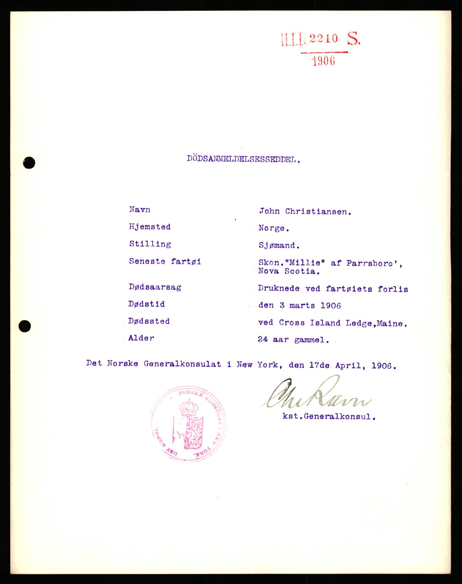 Handelsdepartementet, Sjøfartsavdelingen, 1. sjømannskontor, AV/RA-S-1405/D/Dm/L0010: Forliste skip Lar - Min, 1906-1920, p. 822