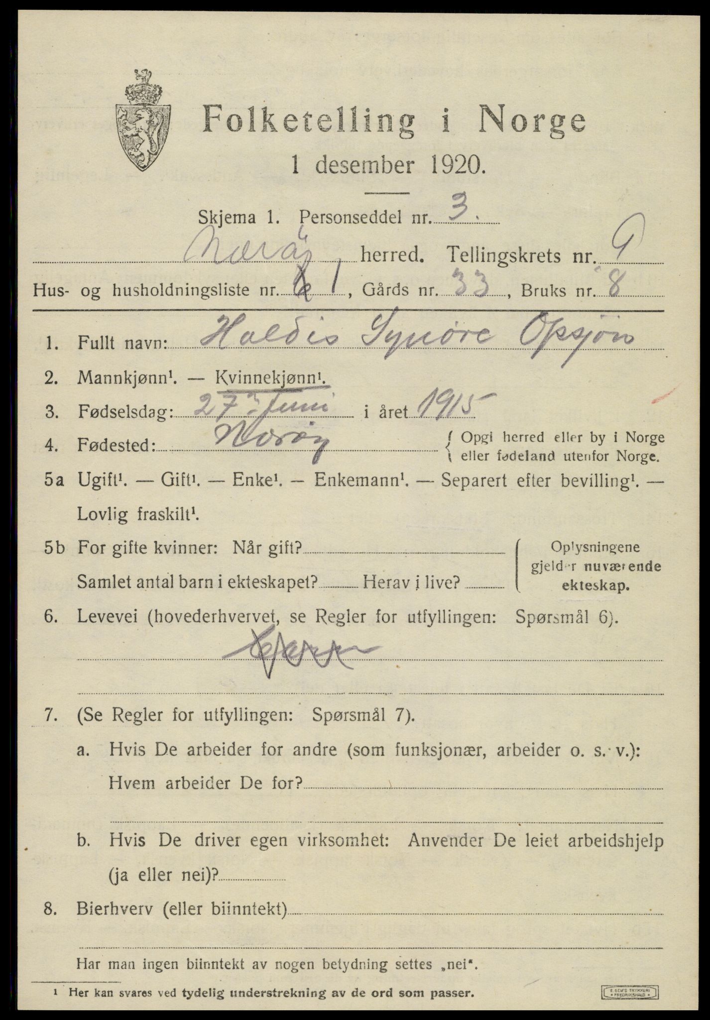 SAT, 1920 census for Nærøy, 1920, p. 4737