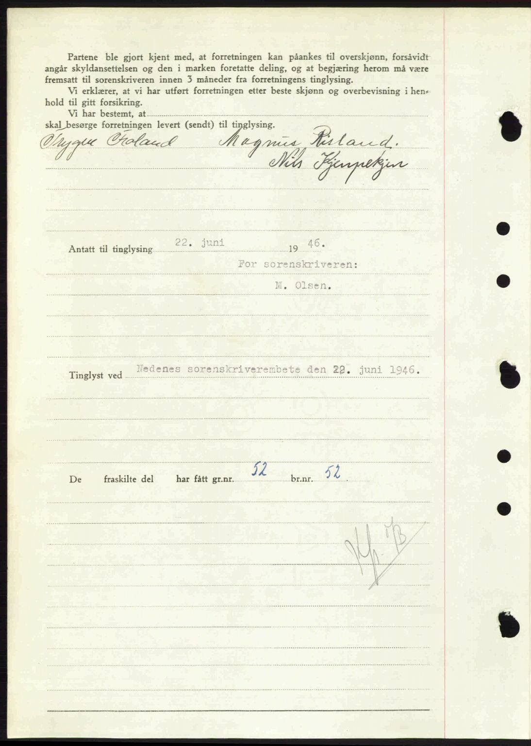 Nedenes sorenskriveri, AV/SAK-1221-0006/G/Gb/Gba/L0055: Mortgage book no. A7, 1946-1946, Diary no: : 678/1946