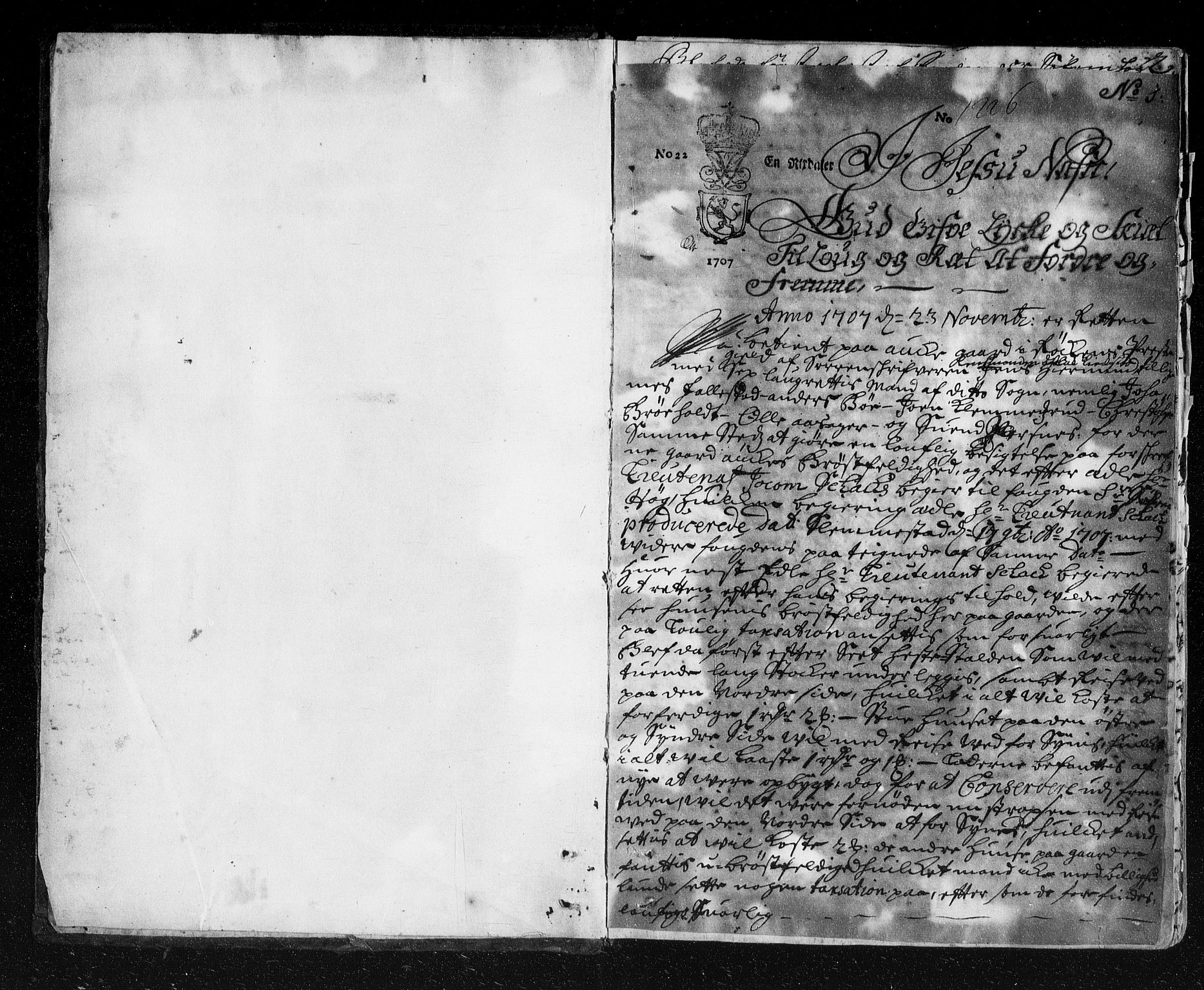 Lier, Røyken og Hurum sorenskriveri, SAKO/A-89/F/Fa/L0042: Tingbok, 1707-1712, p. 1