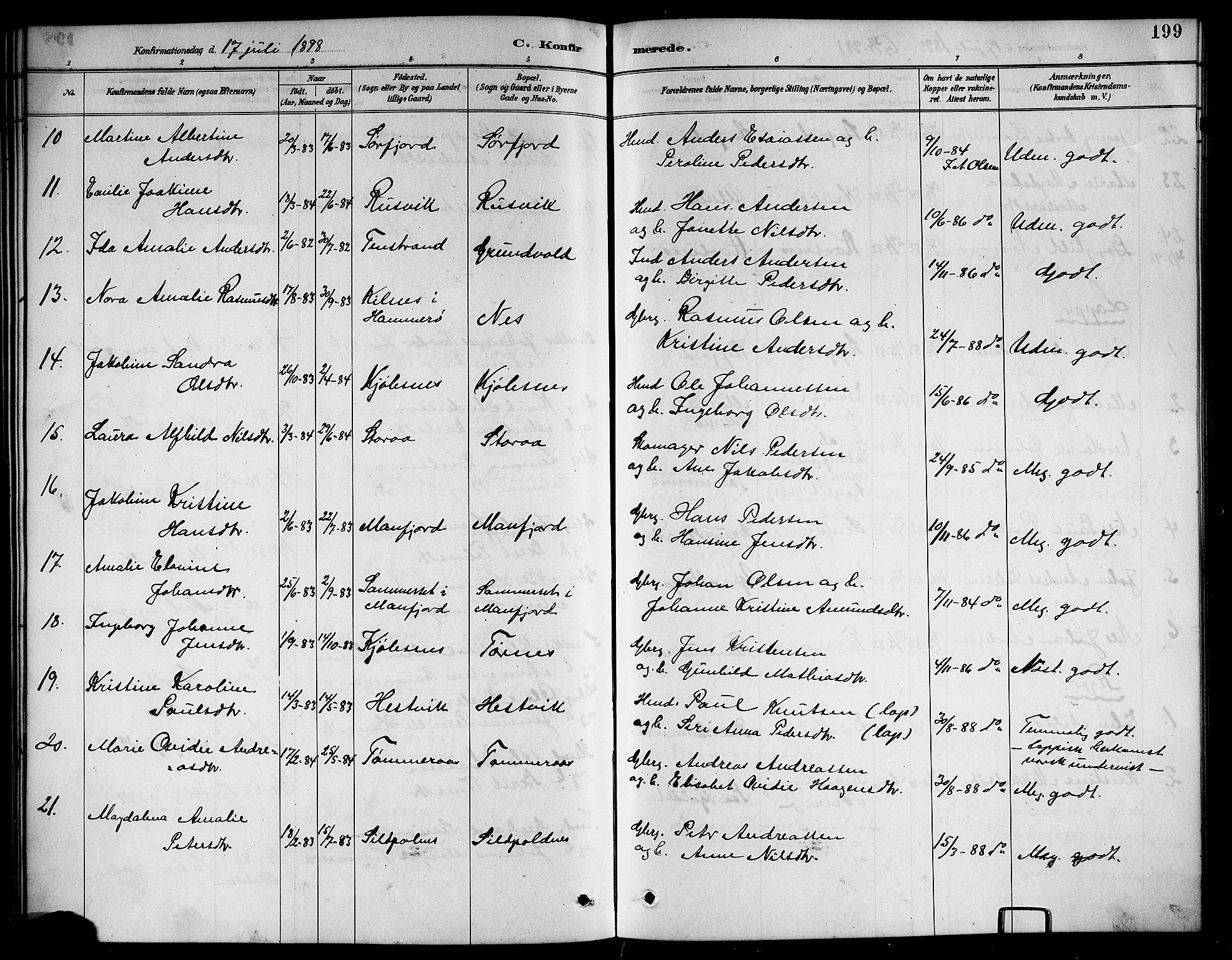 Ministerialprotokoller, klokkerbøker og fødselsregistre - Nordland, AV/SAT-A-1459/861/L0876: Parish register (copy) no. 861C02, 1887-1903, p. 199