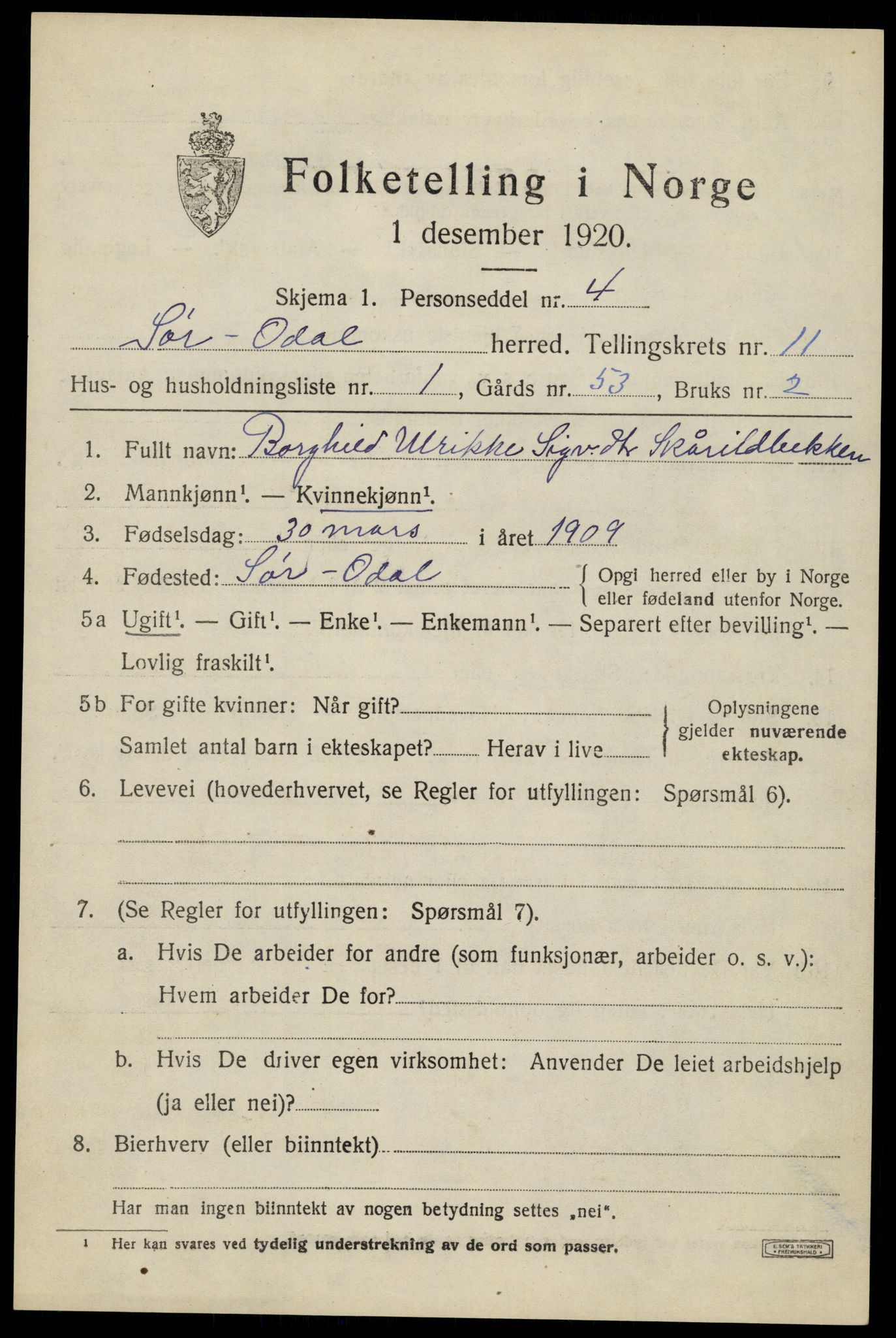 SAH, 1920 census for Sør-Odal, 1920, p. 11757