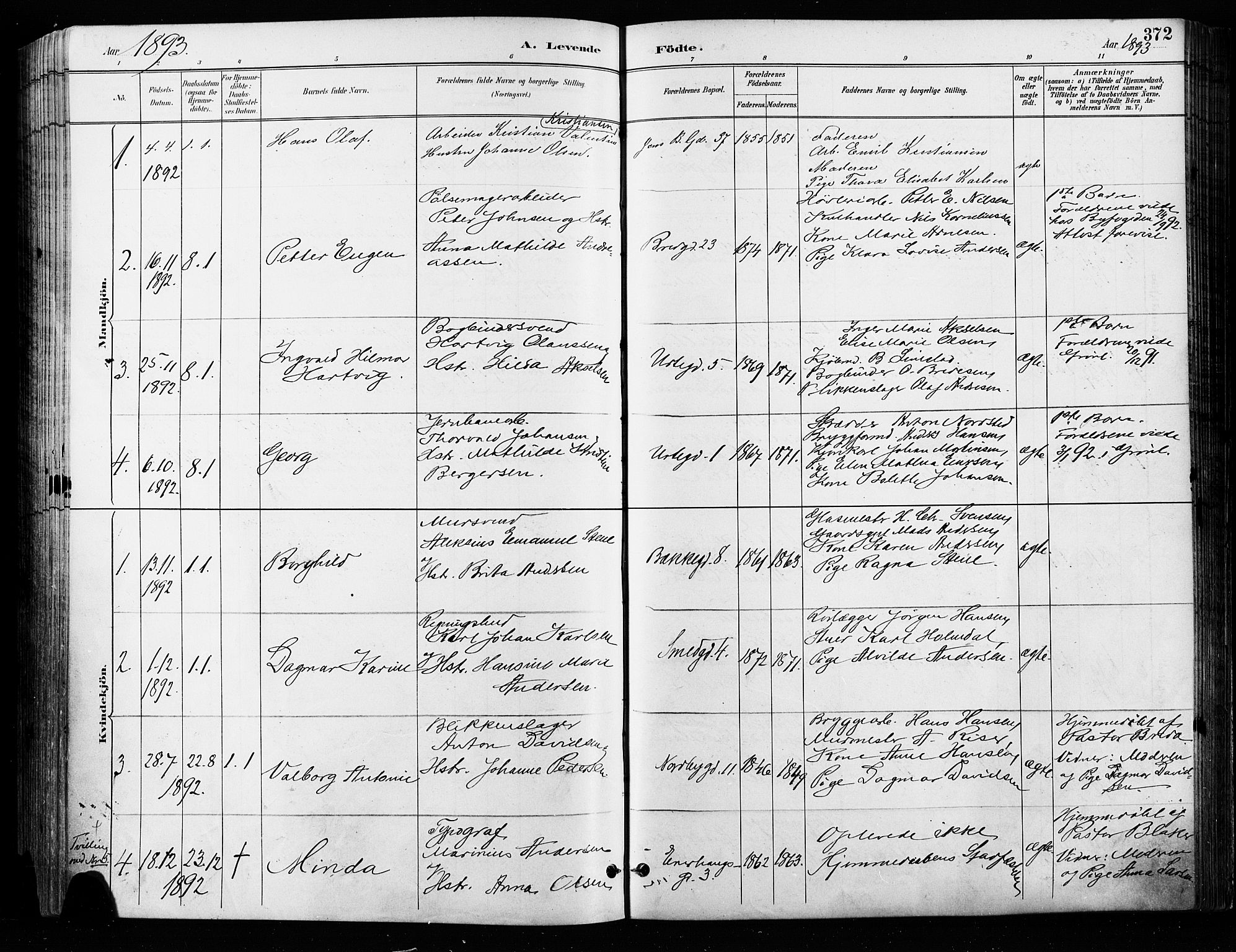 Grønland prestekontor Kirkebøker, AV/SAO-A-10848/F/Fa/L0009: Parish register (official) no. 9, 1888-1893, p. 372