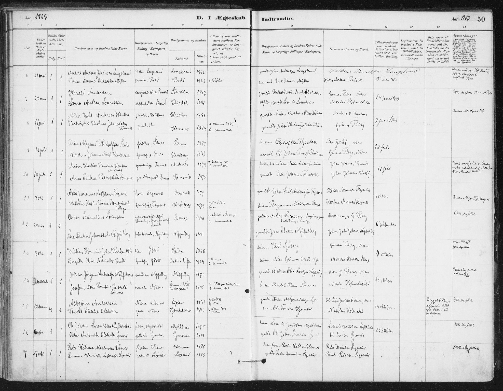 Ministerialprotokoller, klokkerbøker og fødselsregistre - Nordland, AV/SAT-A-1459/838/L0553: Parish register (official) no. 838A11, 1880-1910, p. 50