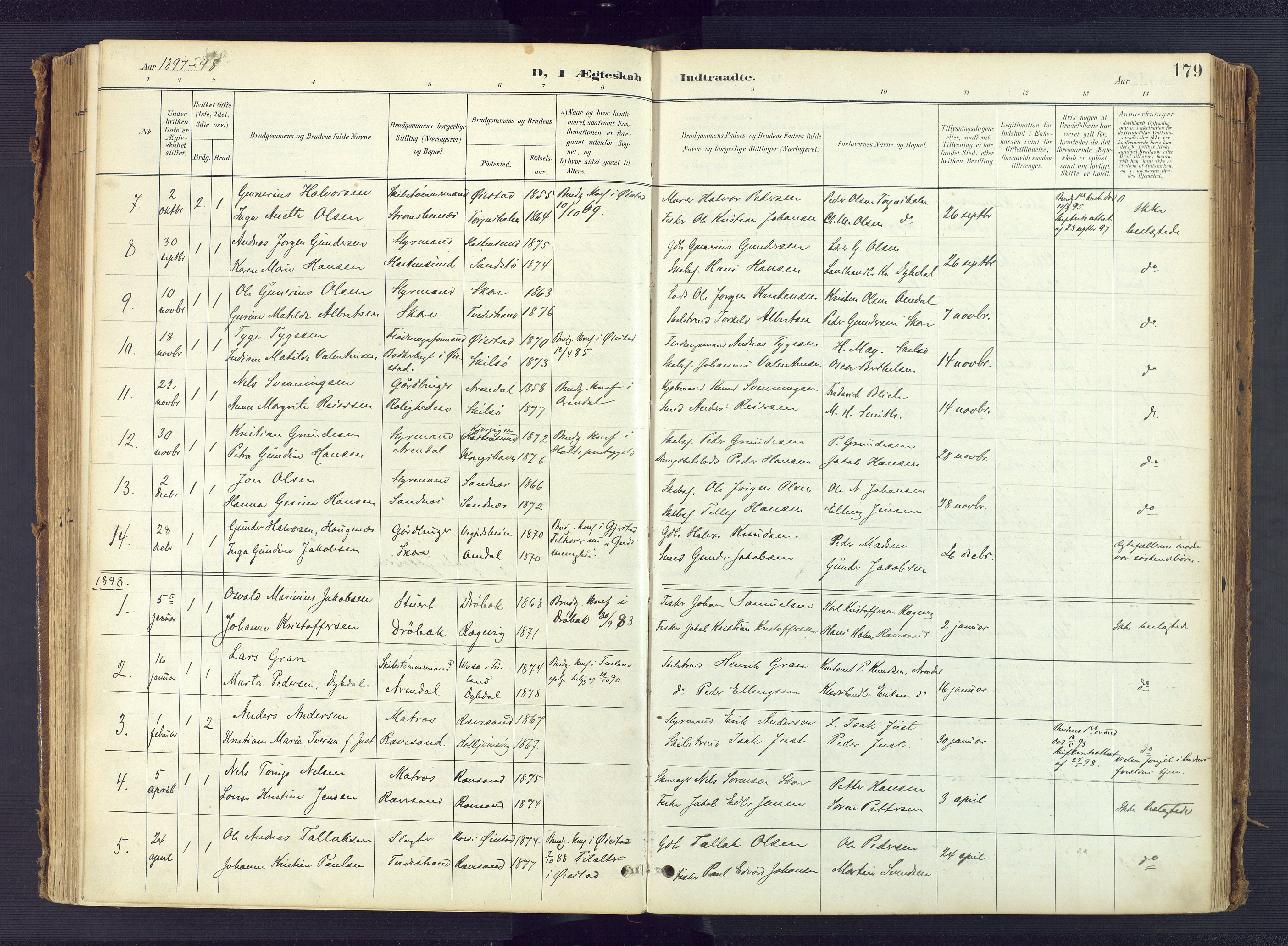 Tromøy sokneprestkontor, AV/SAK-1111-0041/F/Fa/L0010: Parish register (official) no. A 10, 1896-1912, p. 179