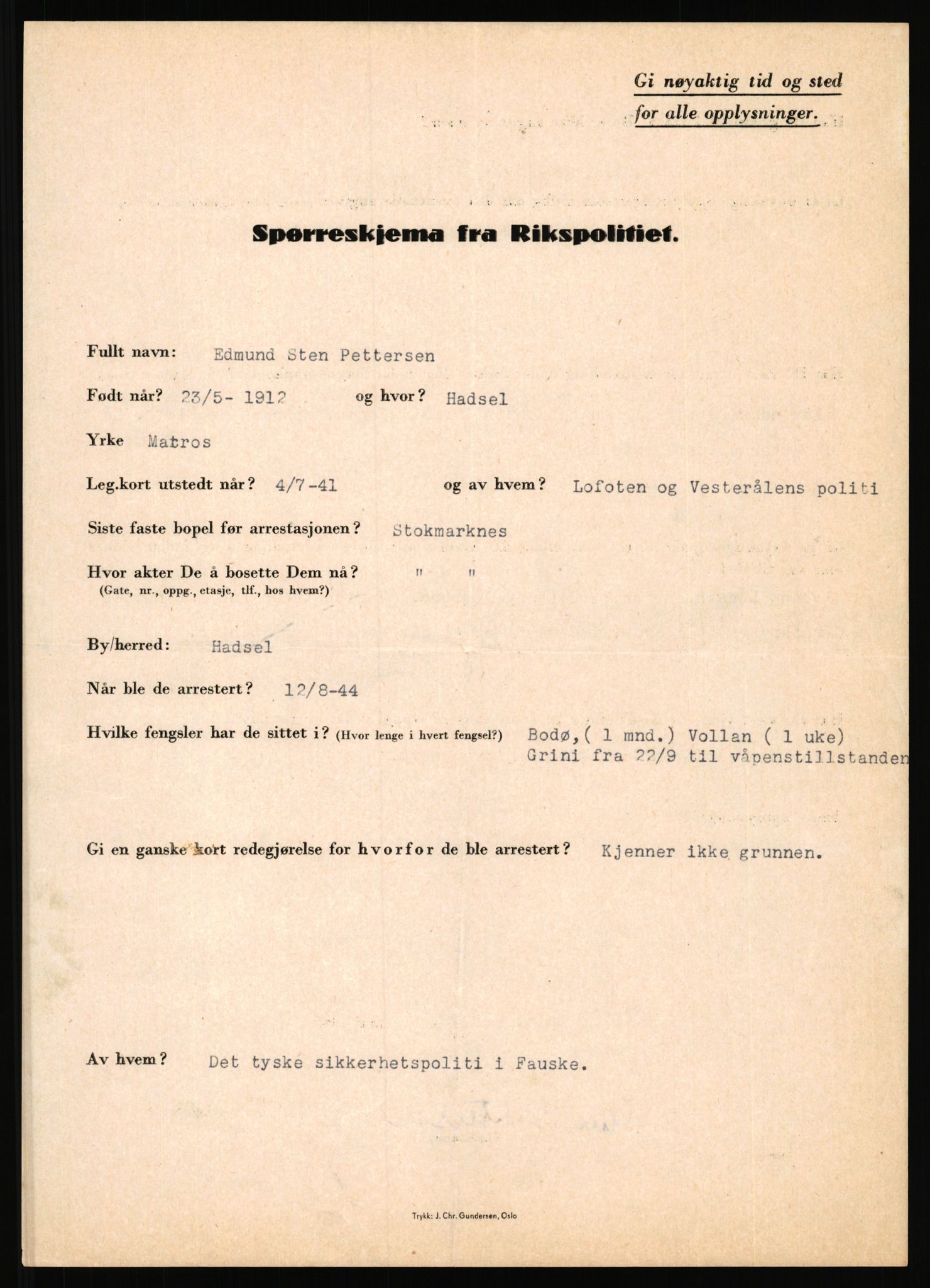 Rikspolitisjefen, AV/RA-S-1560/L/L0014: Pettersen, Aksel - Savosnick, Ernst, 1940-1945, p. 33