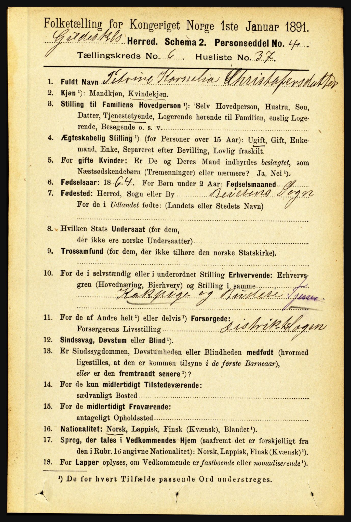 RA, 1891 census for 1838 Gildeskål, 1891, p. 2183