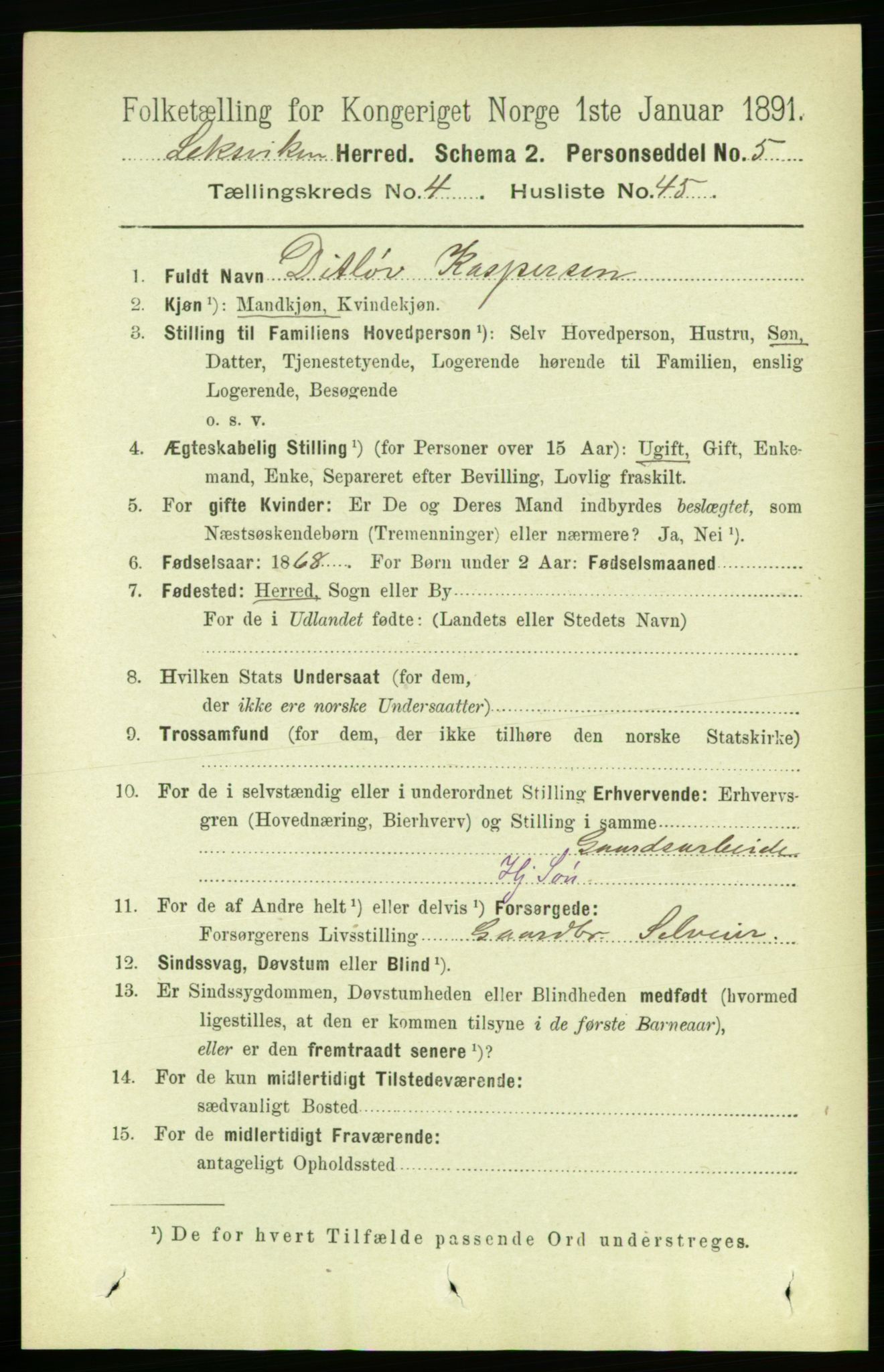 RA, 1891 census for 1718 Leksvik, 1891, p. 2198