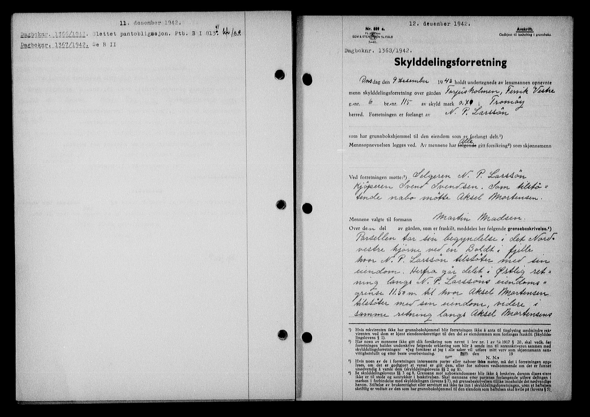 Nedenes sorenskriveri, SAK/1221-0006/G/Gb/Gba/L0050: Mortgage book no. A-IV, 1942-1943, Diary no: : 1363/1942