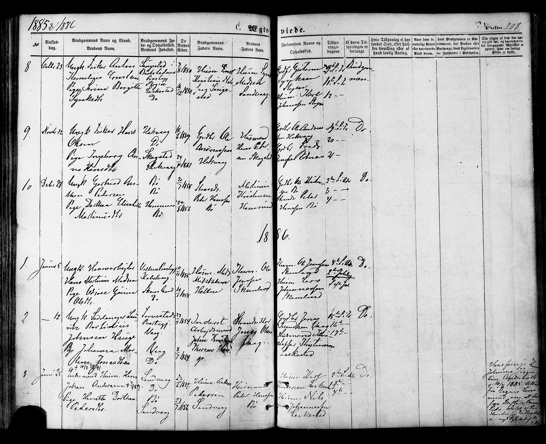Ministerialprotokoller, klokkerbøker og fødselsregistre - Nordland, SAT/A-1459/855/L0802: Parish register (official) no. 855A10, 1875-1886, p. 208