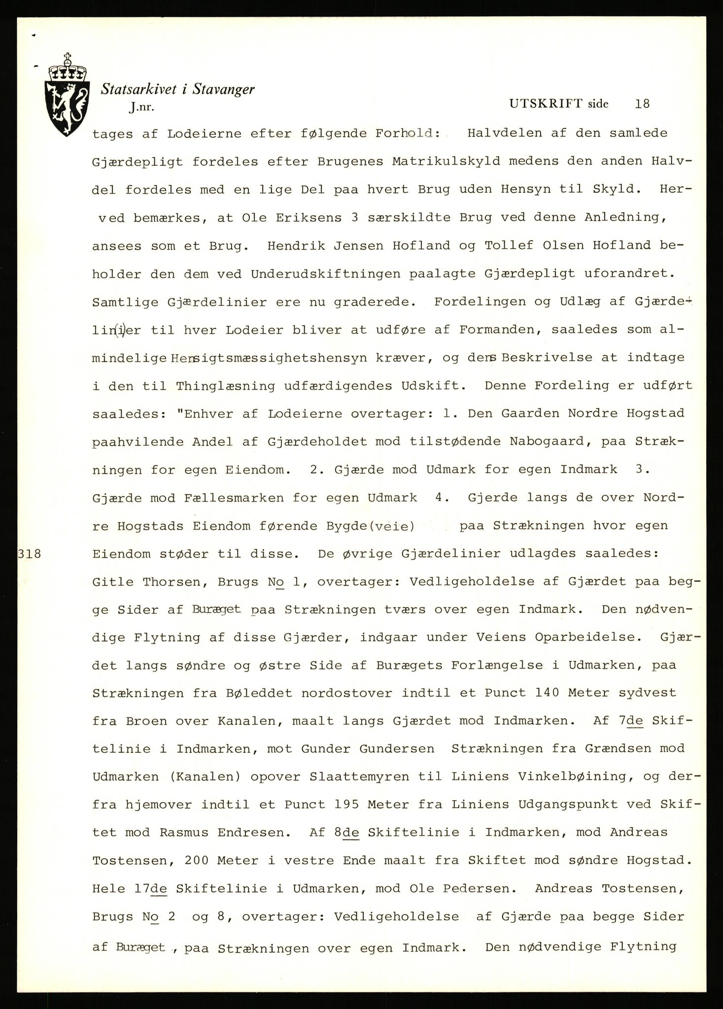 Statsarkivet i Stavanger, AV/SAST-A-101971/03/Y/Yj/L0038: Avskrifter sortert etter gårdsnavn: Hodne - Holte, 1750-1930, p. 233