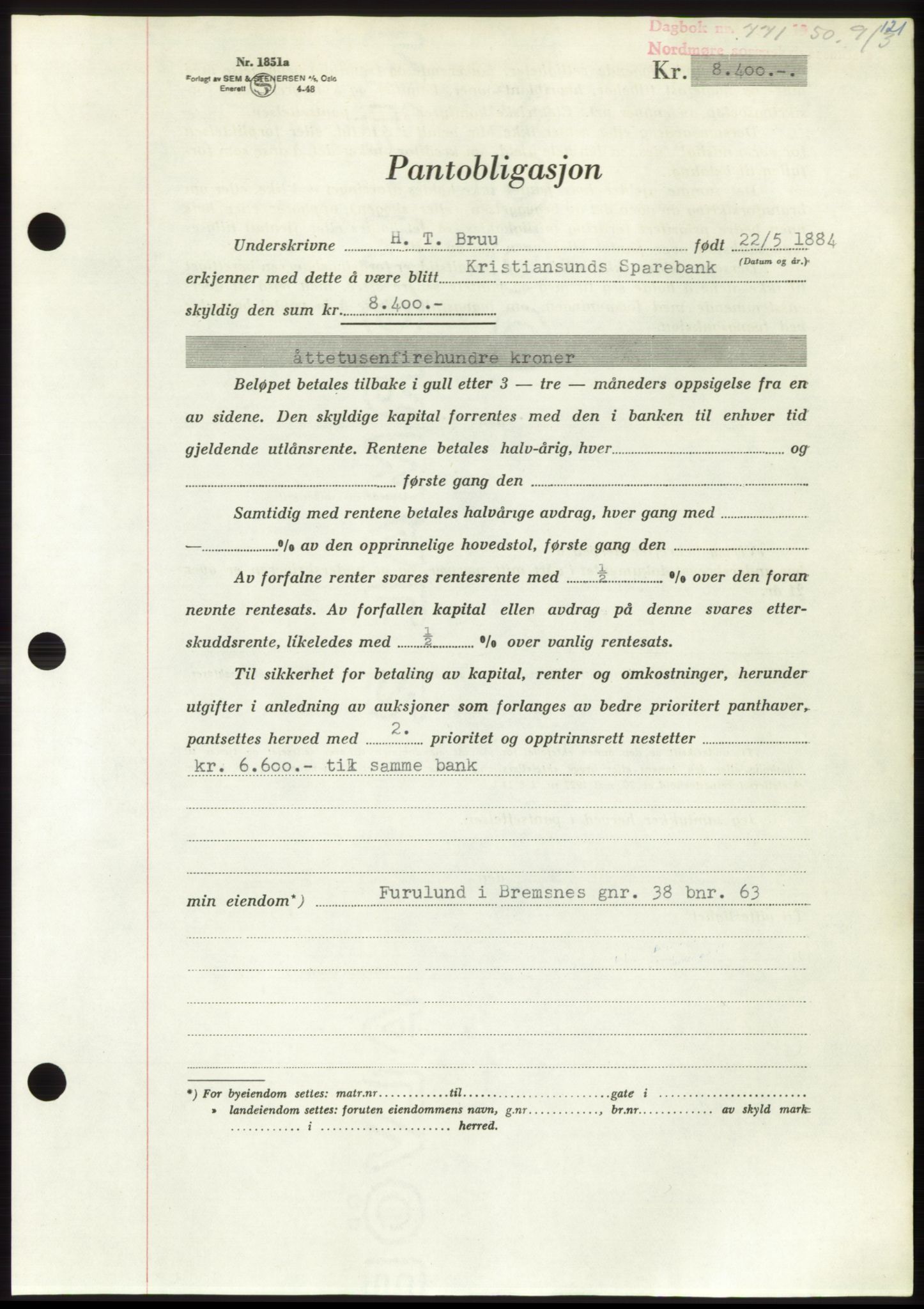 Nordmøre sorenskriveri, AV/SAT-A-4132/1/2/2Ca: Mortgage book no. B104, 1950-1950, Diary no: : 771/1950