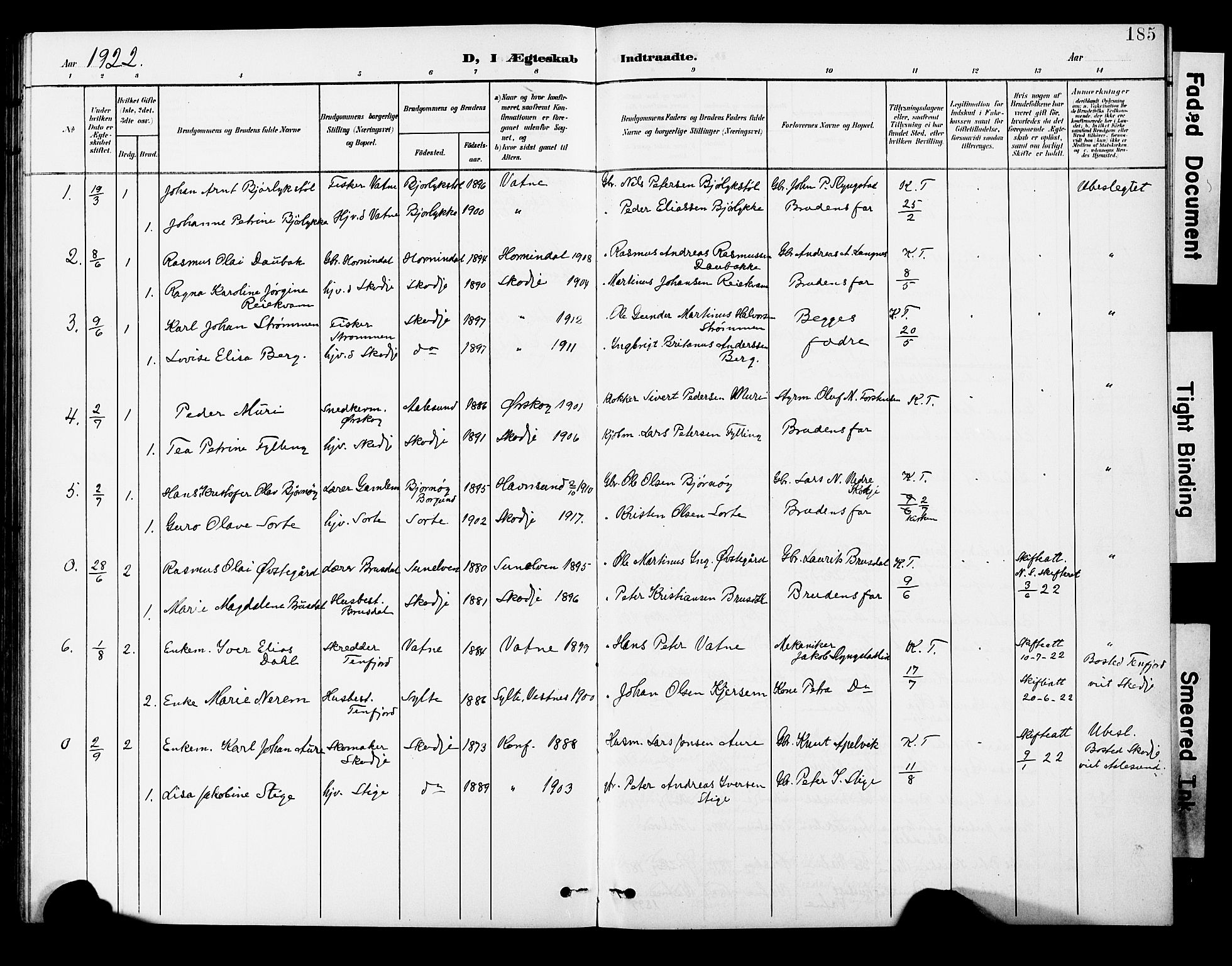 Ministerialprotokoller, klokkerbøker og fødselsregistre - Møre og Romsdal, SAT/A-1454/524/L0366: Parish register (copy) no. 524C07, 1900-1931, p. 185