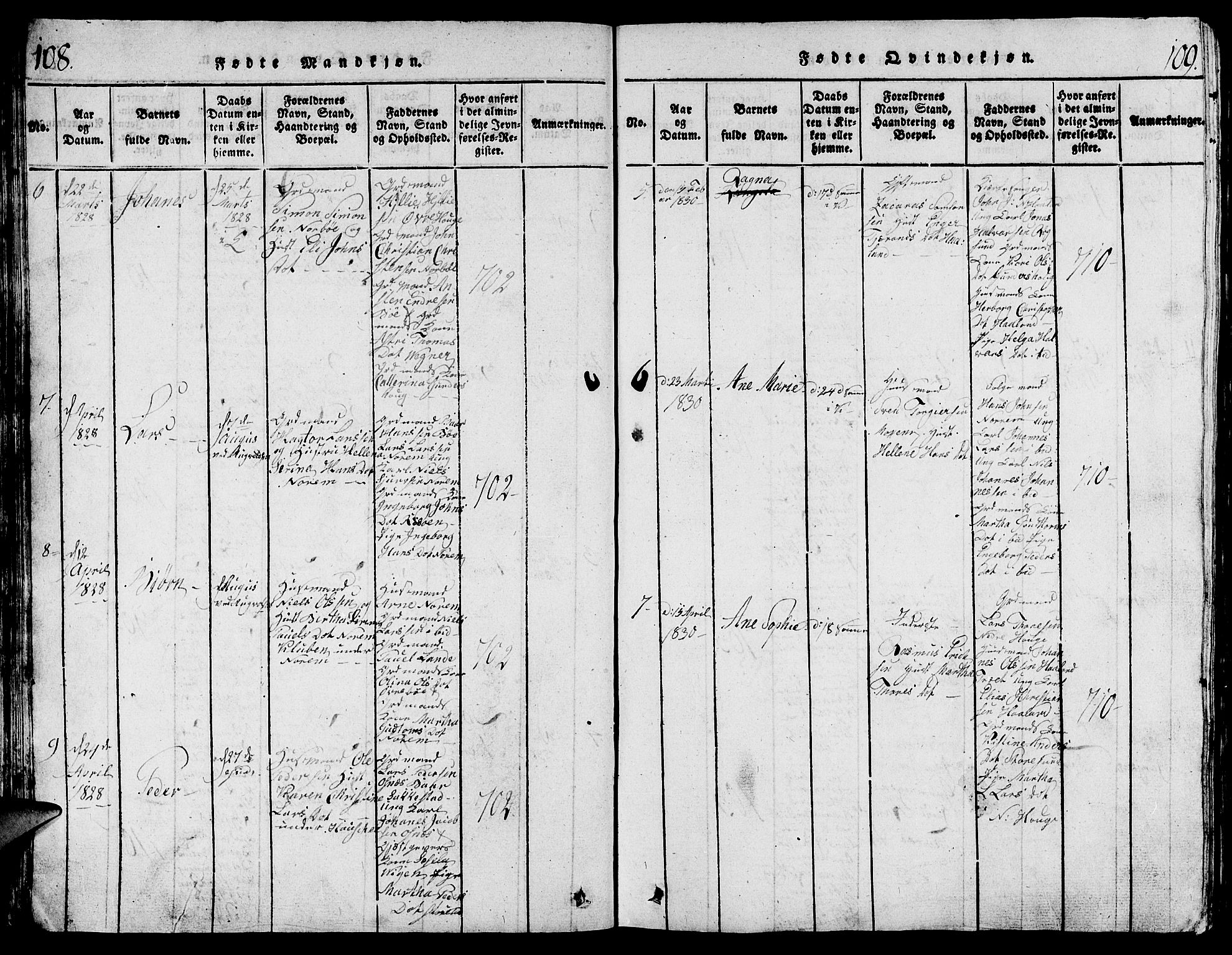 Torvastad sokneprestkontor, AV/SAST-A -101857/H/Ha/Hab/L0001: Parish register (copy) no. B 1 /1, 1817-1835, p. 108-109