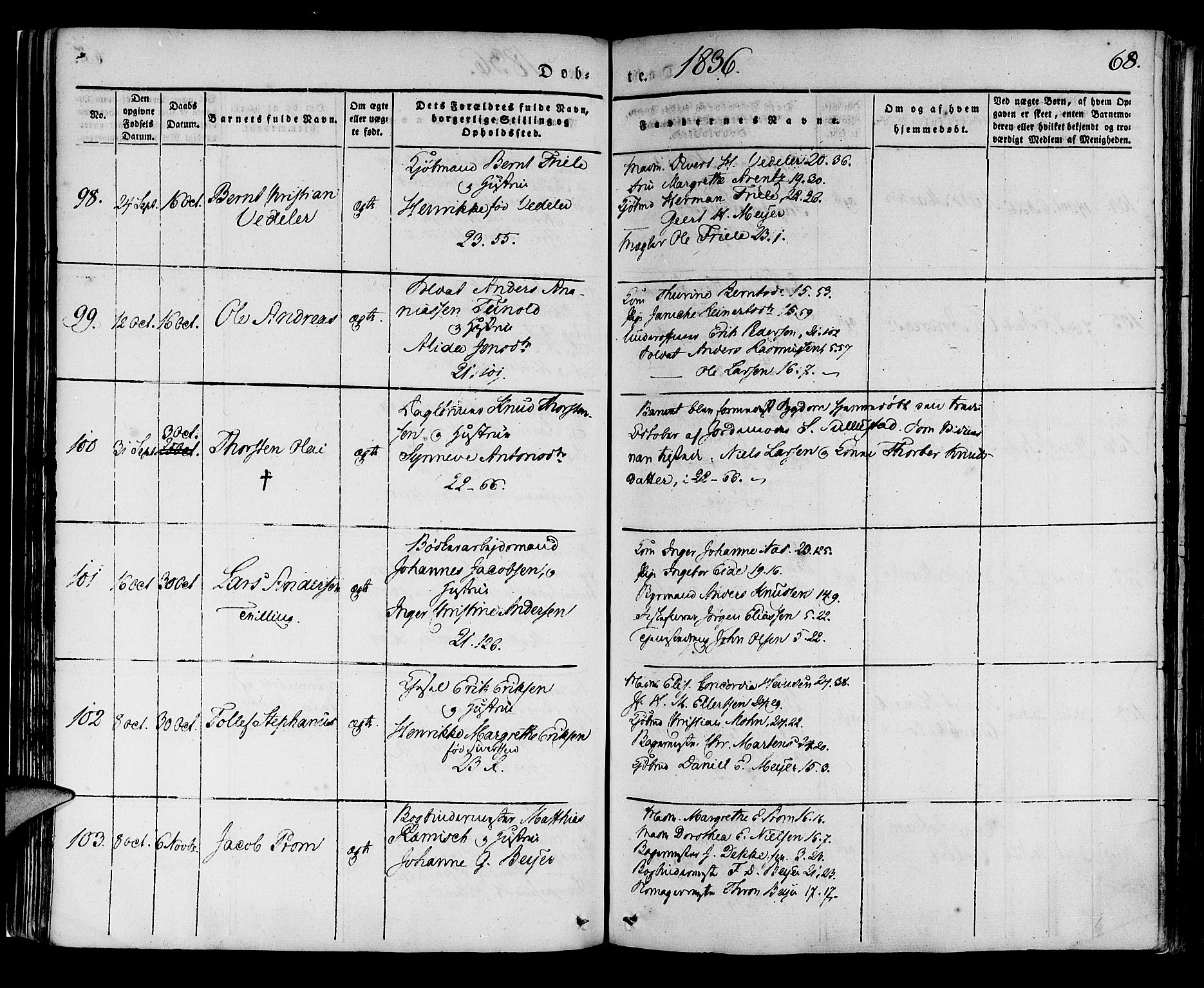 Korskirken sokneprestembete, AV/SAB-A-76101/H/Haa/L0015: Parish register (official) no. B 1, 1833-1841, p. 68