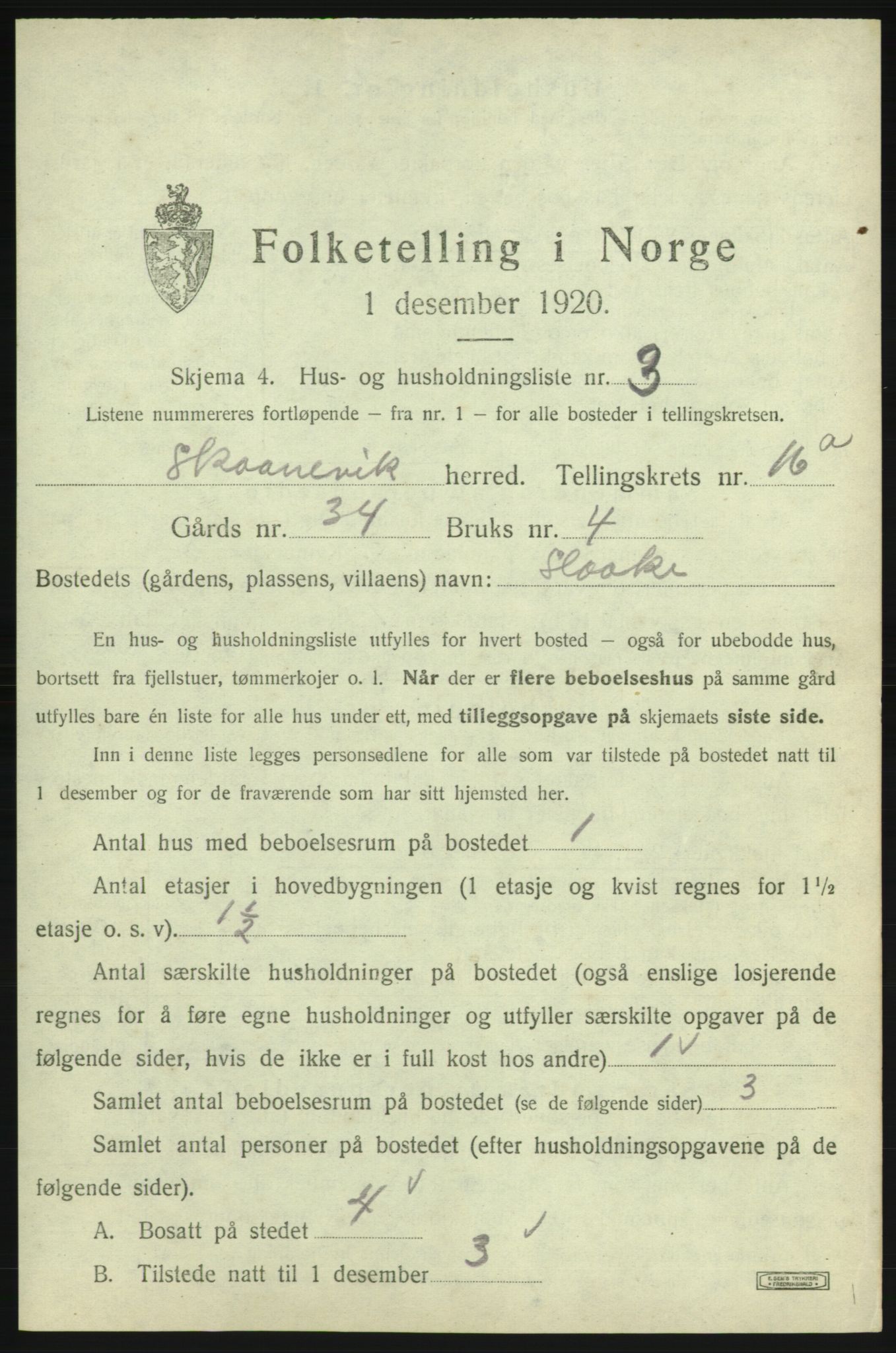 SAB, 1920 census for Skånevik, 1920, p. 1604