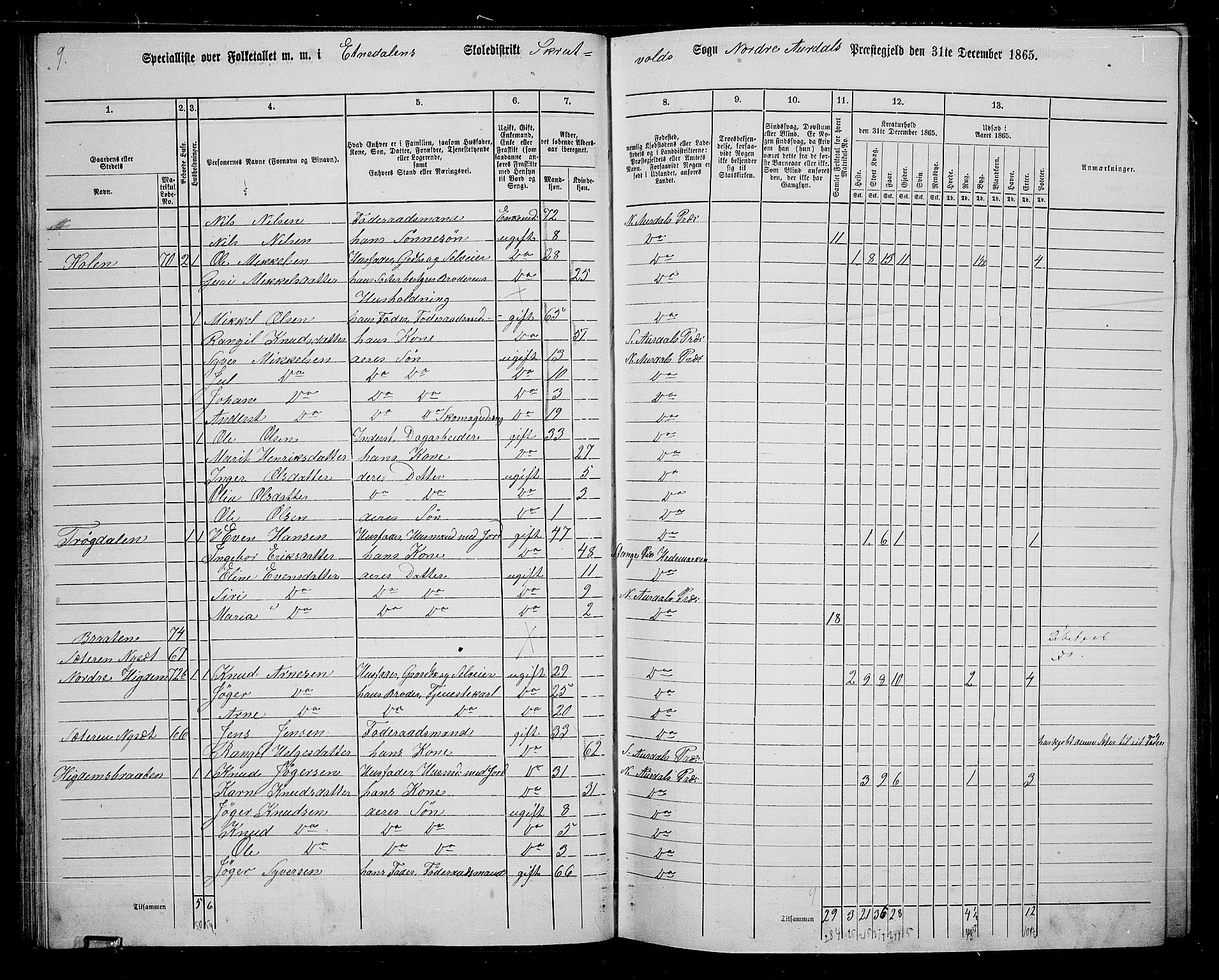 RA, 1865 census for Nord-Aurdal, 1865, p. 48