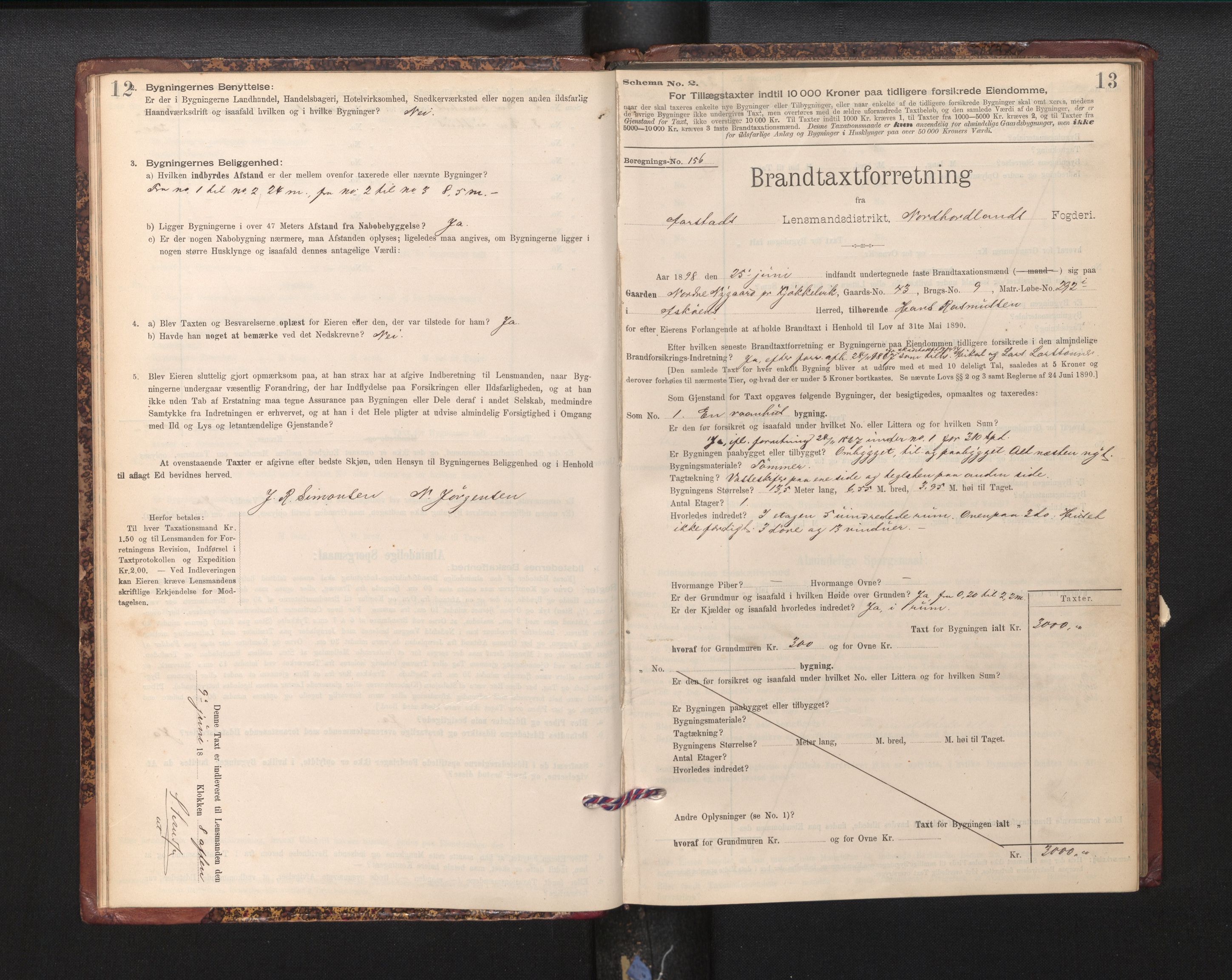 Lensmannen i Årstad, AV/SAB-A-36201/0012/L0012: Branntakstprotokoll,skjematakst, 1898-1906, p. 12-13