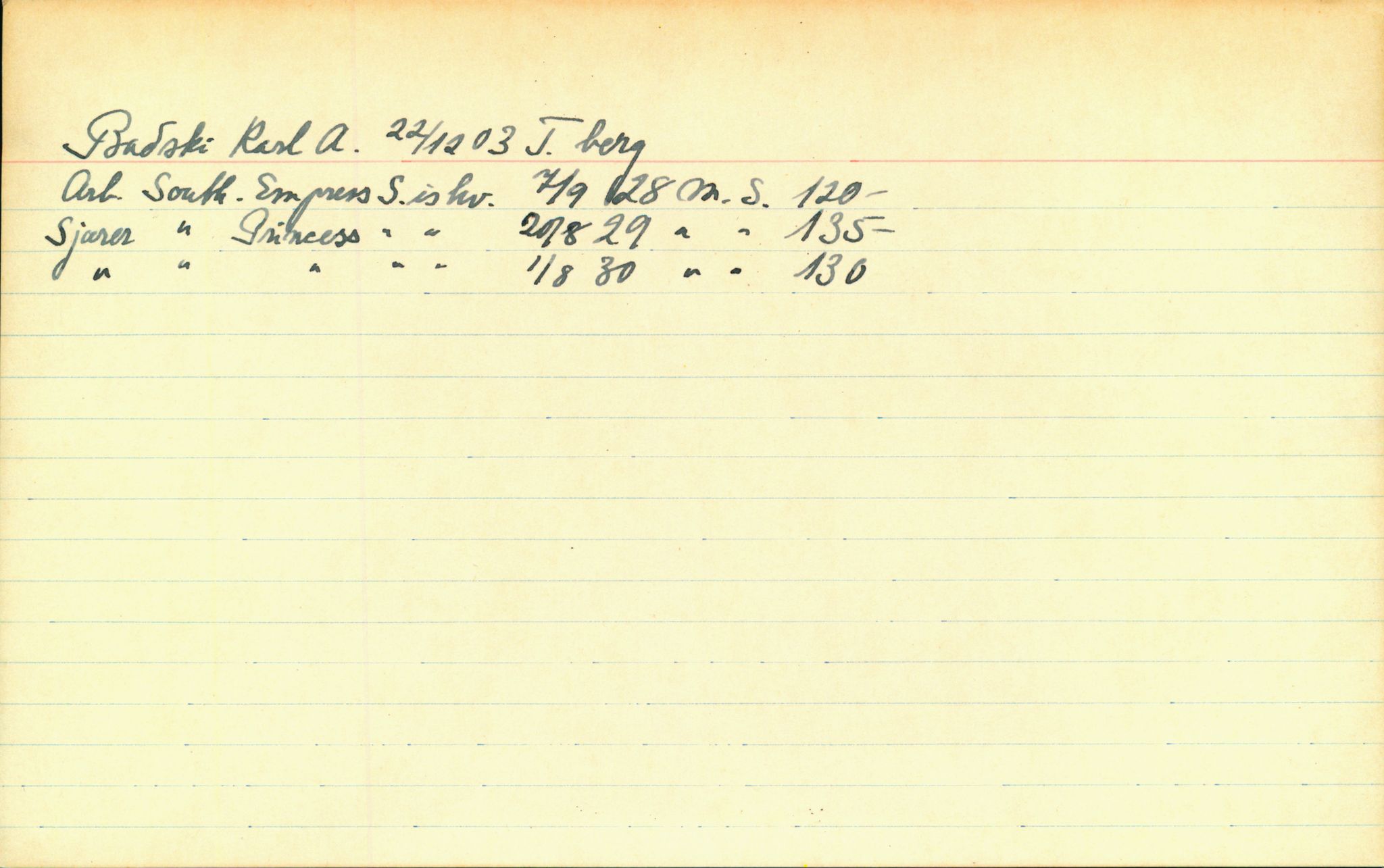 Hans Bogens samling, VEMU/ARS-A-1283/P/L0002: Mannskapskort, B - F, 1900-1930, p. 8