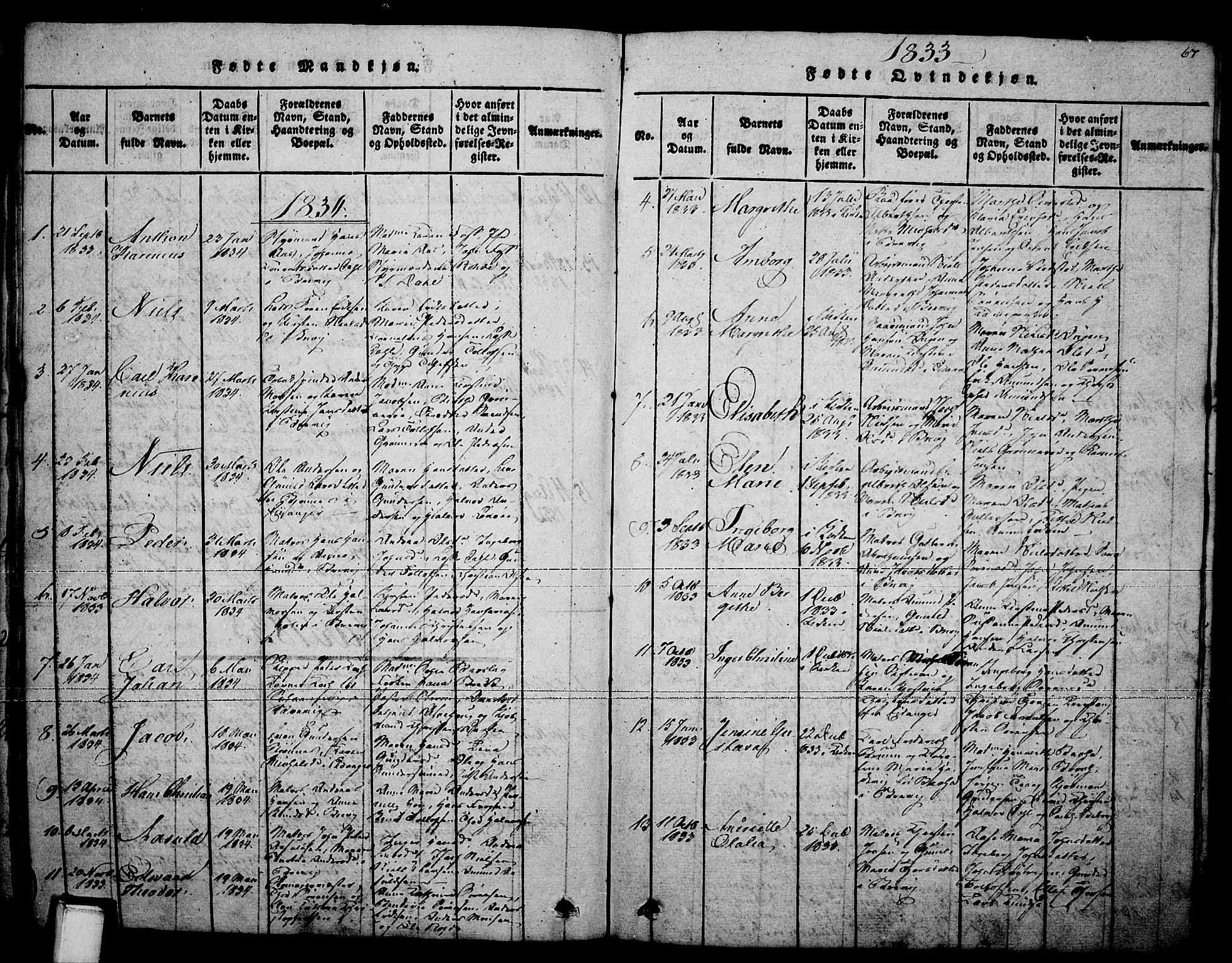 Brevik kirkebøker, SAKO/A-255/F/Fa/L0004: Parish register (official) no. 4, 1814-1846, p. 67